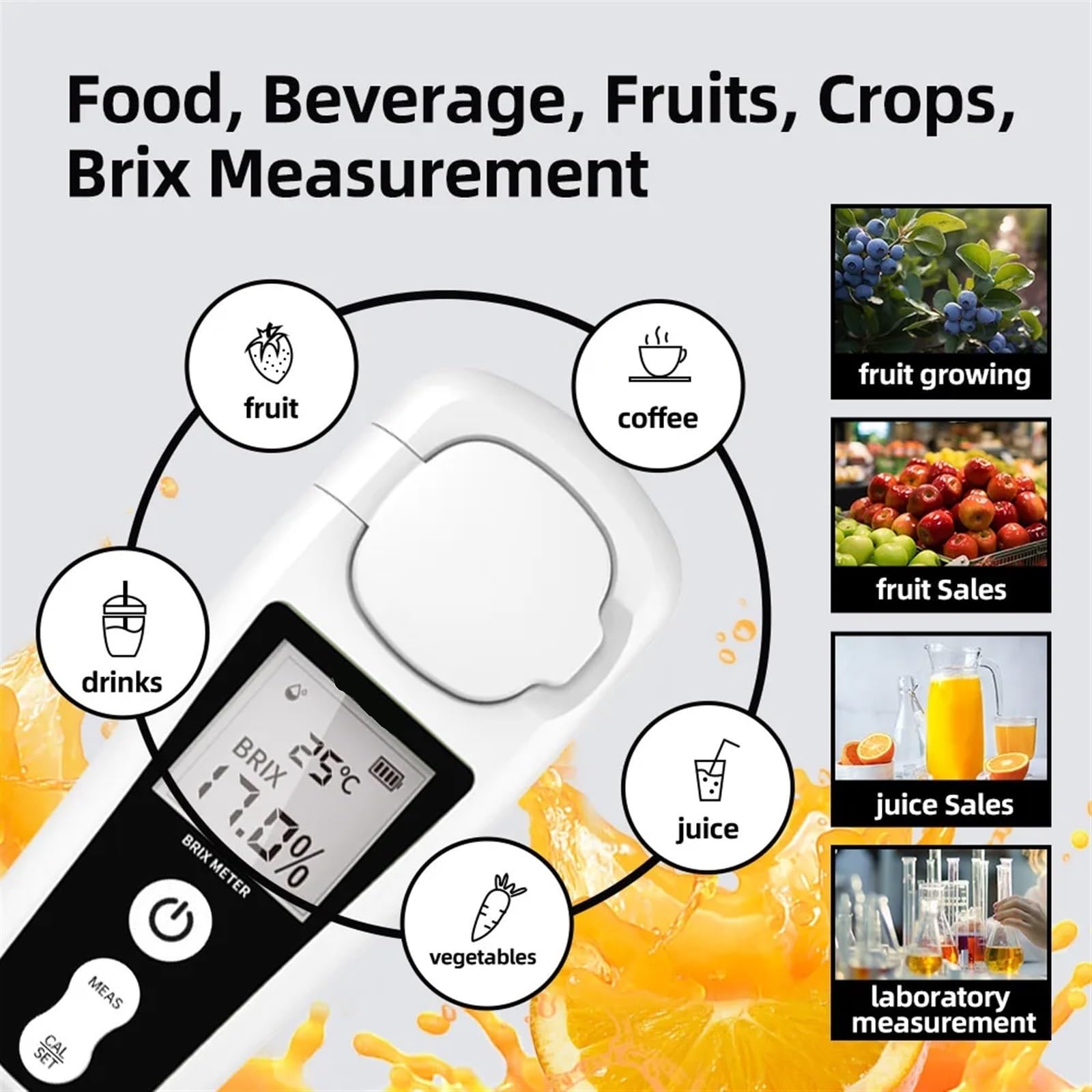 Refractómetro, Refractómetro digital Brix Rango 0-55% Precisión ±0,2% Mide contenido de azúcar en miel Vino Cerveza Líquidos