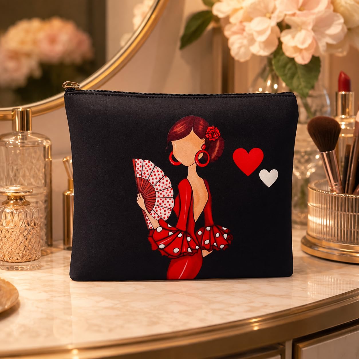 Beauty case/Astuccio “Pepa” con ballerina di flamenco – design double face – 22x17 cm – impermeabile – borsa da toilette donna o da viaggio