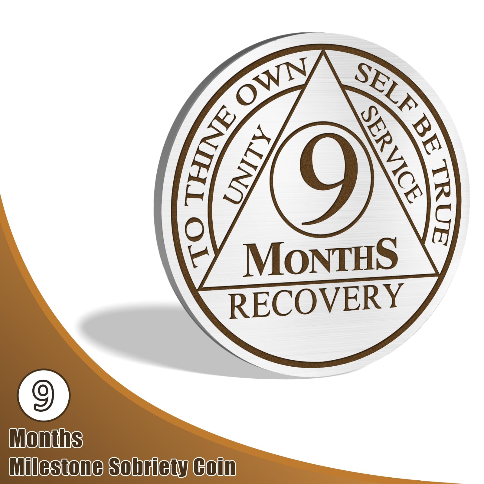 9 Months Sobriety Coin to Thine Own Self be True AA Chips and Medallions with PU Leather Keychain Sobriety Gifts for Celebrating Alcoholics Anonymous Recovery Sobriety Gifts for Men Women - Image 2