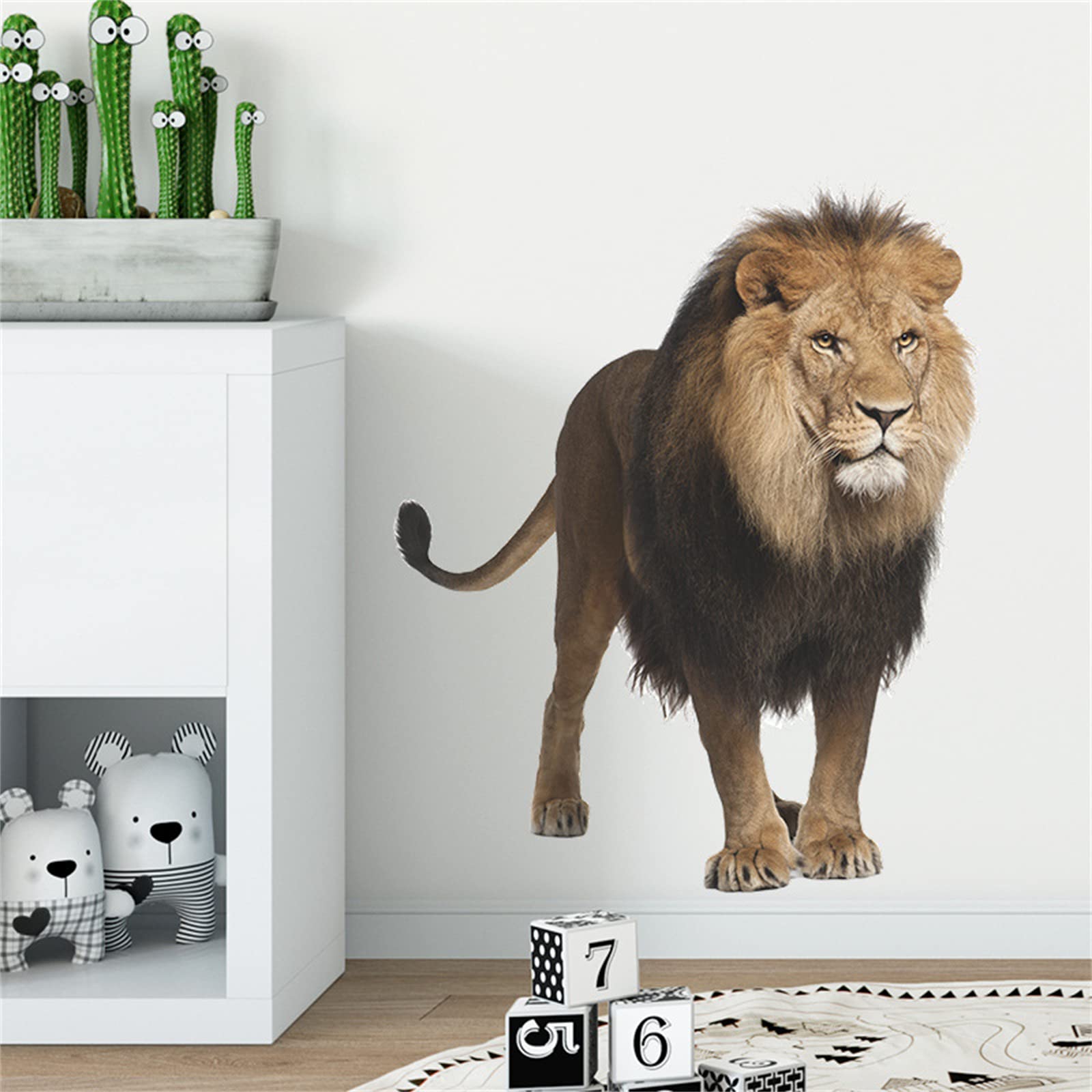3D Lion Wall Sticker, Nature Wildlife Jungle Lion Sticker Decoration, Tropical Forest Big Lion Wall Sticker Art Mural for Living Room Bedroom Office