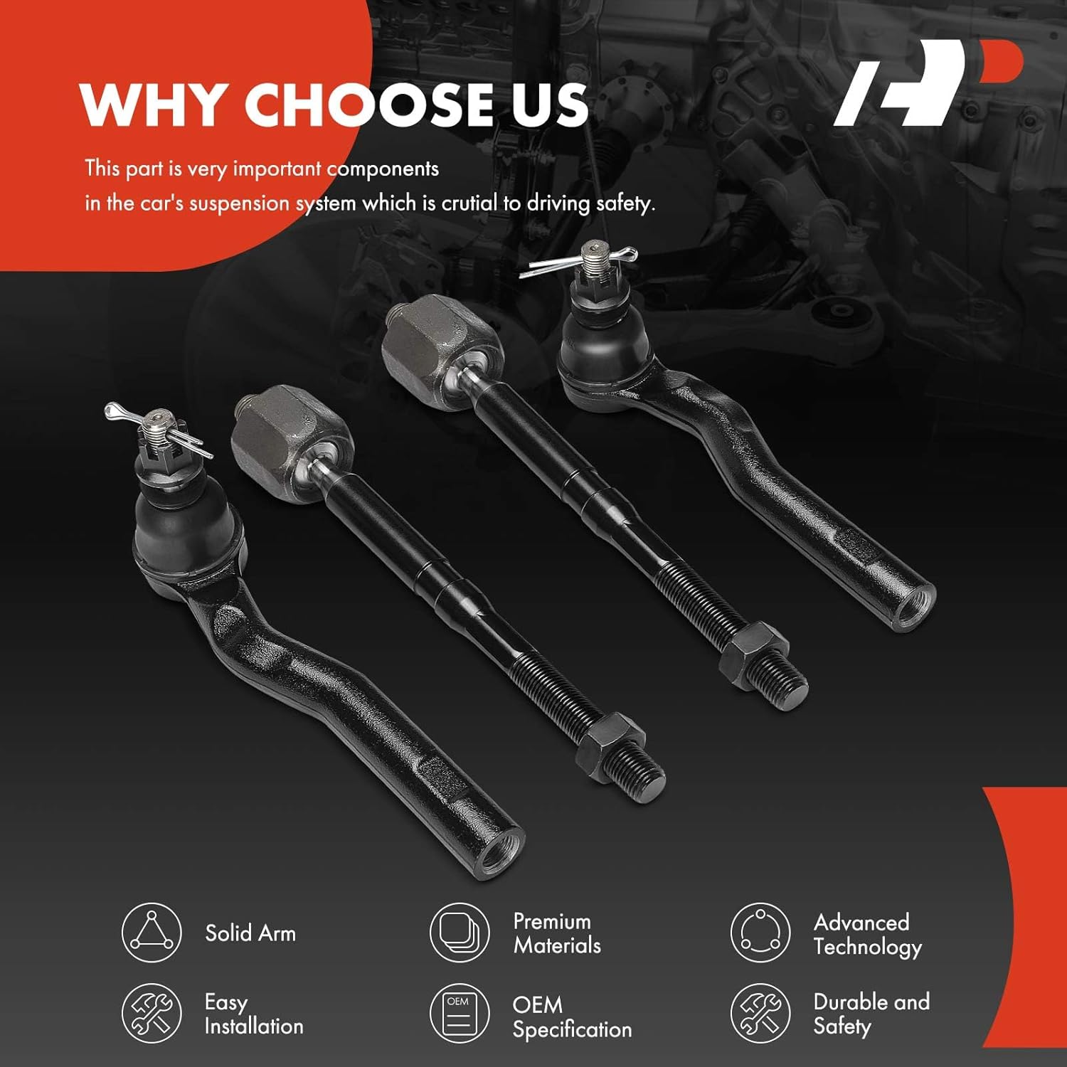 A-Premium Set of 4, Front Inner & Outer Tie Rod End Kit, Compatible with Toyota Yaris 2016-2020, Yaris iA 2017-2018 & Scion iA 2016