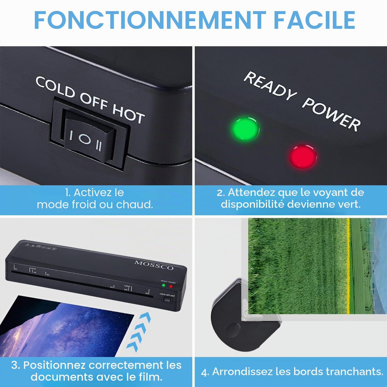 Plastifieuse A3 A4 A5 A6, lamineuse chaude et froide avec films de stratification, coupe-papier, perforateurs et anneaux de reliure pour bureau