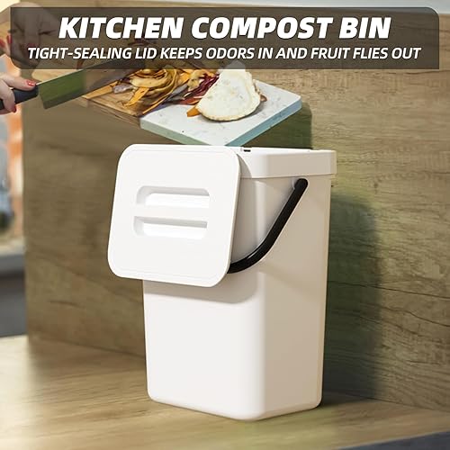 Miniatura 3 de Paquete de 2 contenedores de compost de cocina, pequeño bote de basura colgante con tapa, contenedor de basura de alimentos sin olor para cocina,