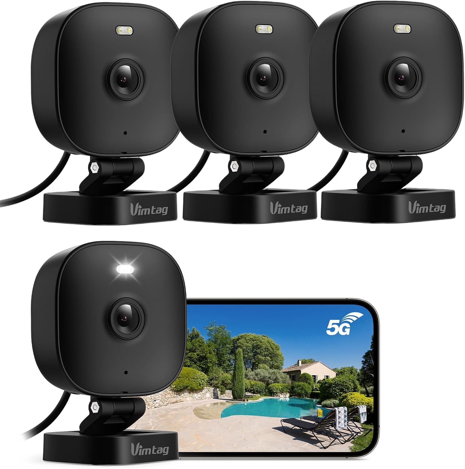 VIMTAG 2.5K Security Camera Indoor/Outdoor, Cameras for Home Security with Color Night Vision, AI Human Detection, Spotlight/Siren, Pet/Baby Monitor, IP66, 2-Way Audio,Works with Alexa, Wired, 4 Pcs