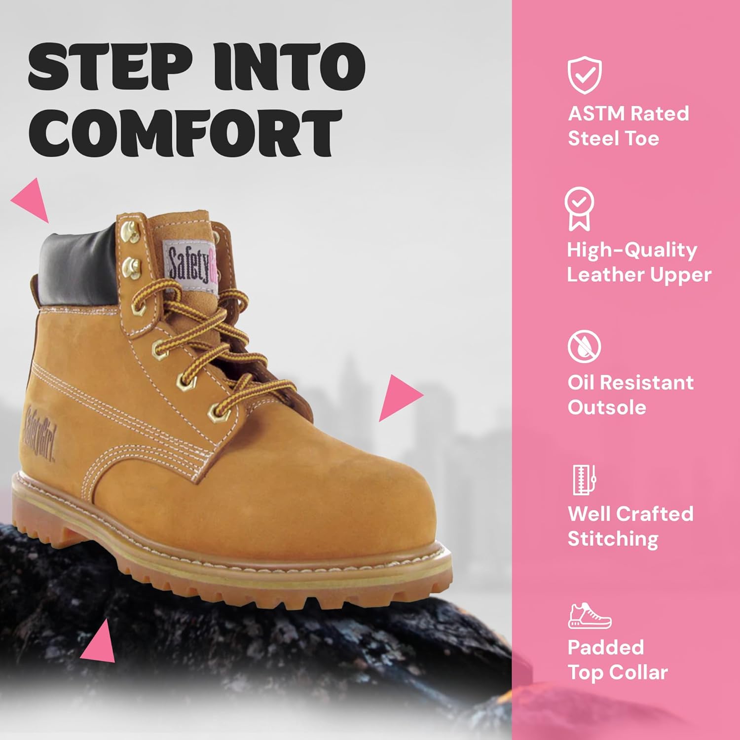 Safety Girl GS003-Tan-9W Steel Toe Work Boots - Tan - 9W, English, Capacity, Volume, Leather, 9W, Tan () - Image 3