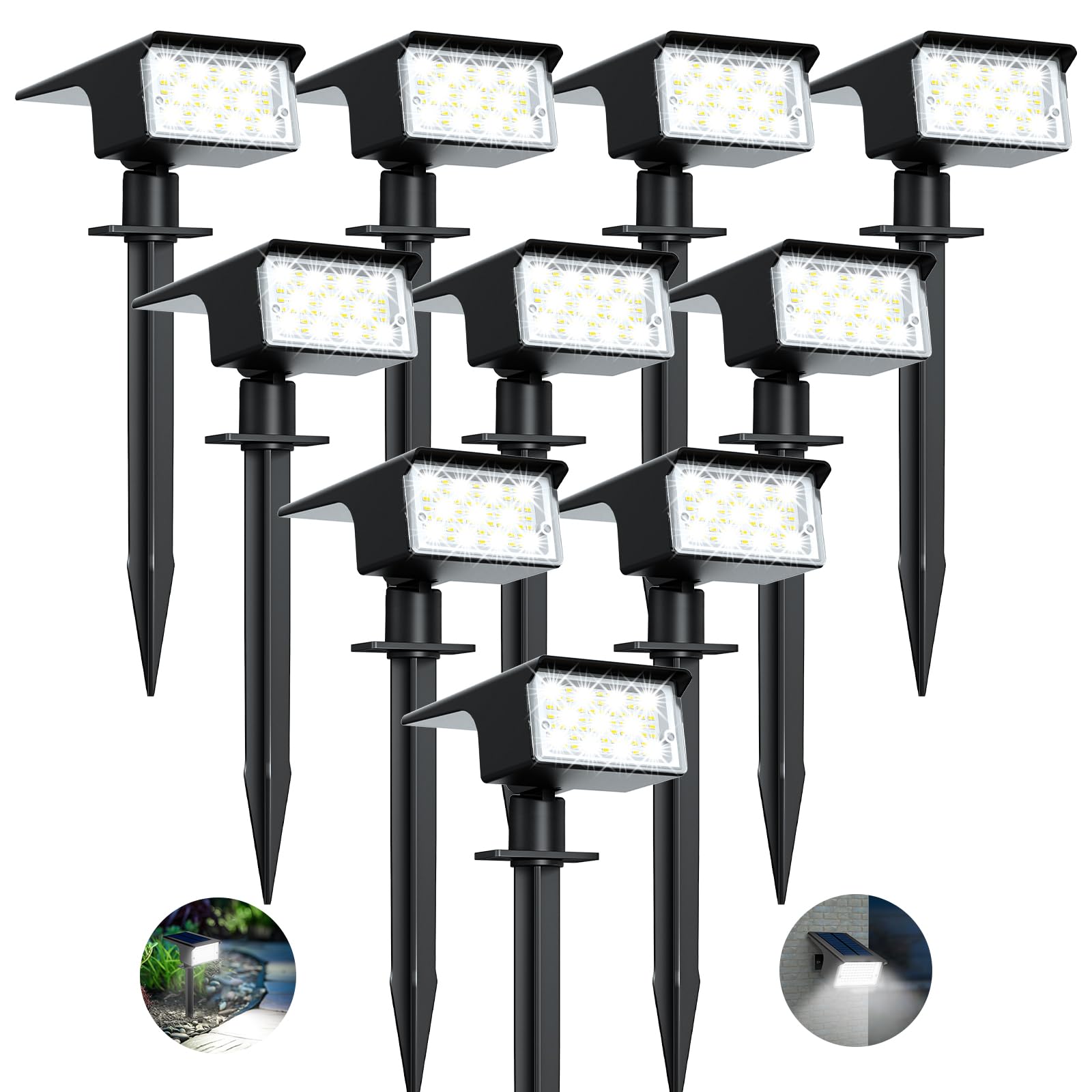 kolpop [10 Stück/ 77 LEDs Gartenleuchten für Außen Garten, 6000K Kaltweiß Solar Strahler, IP65 Wasserdicht, 3 Modi, 800LM Solarleuchten, Dusk to Dawn Solarlampen für Hof Bäume Weg Outdoor Pflanzen