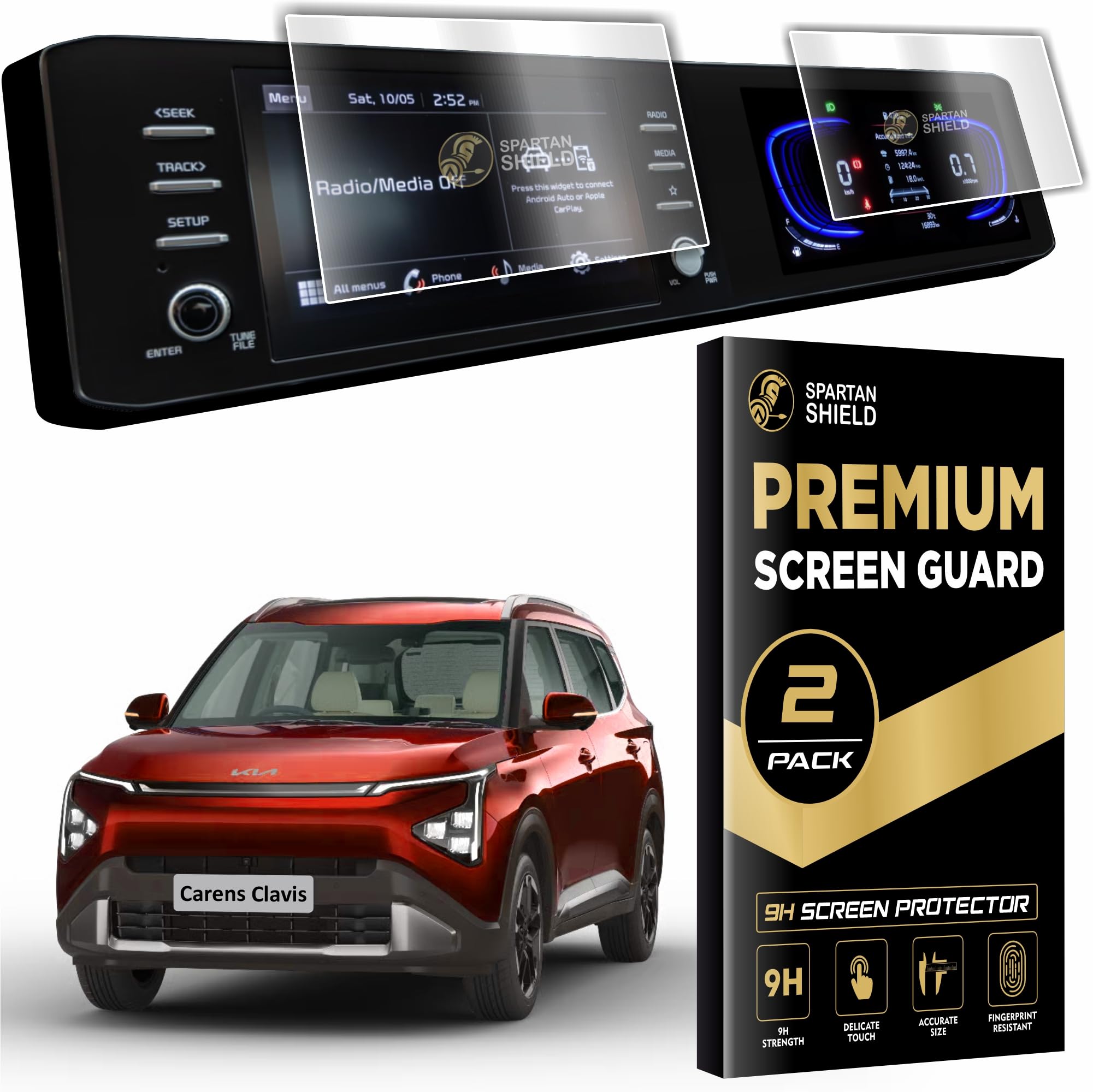 SPARTAN SHIELD {2 PACK} Screen Guard For KIA CARENS CLAVIS 2025 || 8 Inch INFOTAINMENT & 10 INCH INSTRUMENT CLUSTER Protector || HTE O | HTK | HTK+ | HTK PLUS OPTIONAL || Scratch & Water Resistant || HD Clear || Smooth Touch Sensitivity || New Carnes Car Display Accessories [NOT TEMPERED GLASS]
