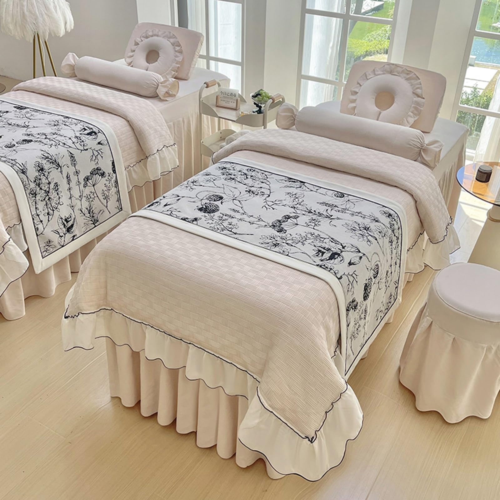 4Pcs Beauty Salon Bedding Set, Massage Table Protector, Sheet with Face Hole, Color Massage Table Skirt for Salon Massage(Brass,190x80cm(75x31inch))