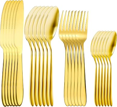 RETON 24 Piece Gold Silverware Set, Stainless Steel Flatware Set Include Knife Fork Spoon Set, Mirror Polished Cutlery Set Service for 6, Tableware Utensil Set for Home Restaurant Dishwasher Safe
