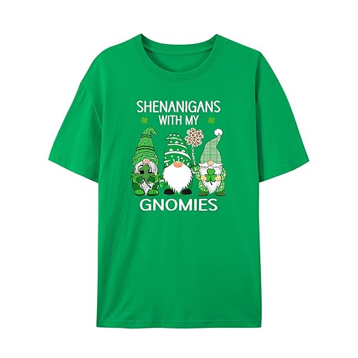 St. Patrick's Day Lucky Shamrock & Gnomes Lucky Charms Shamrock T-Shirt – 100% Cotton Irish Graphic Tee for Festive Fun
