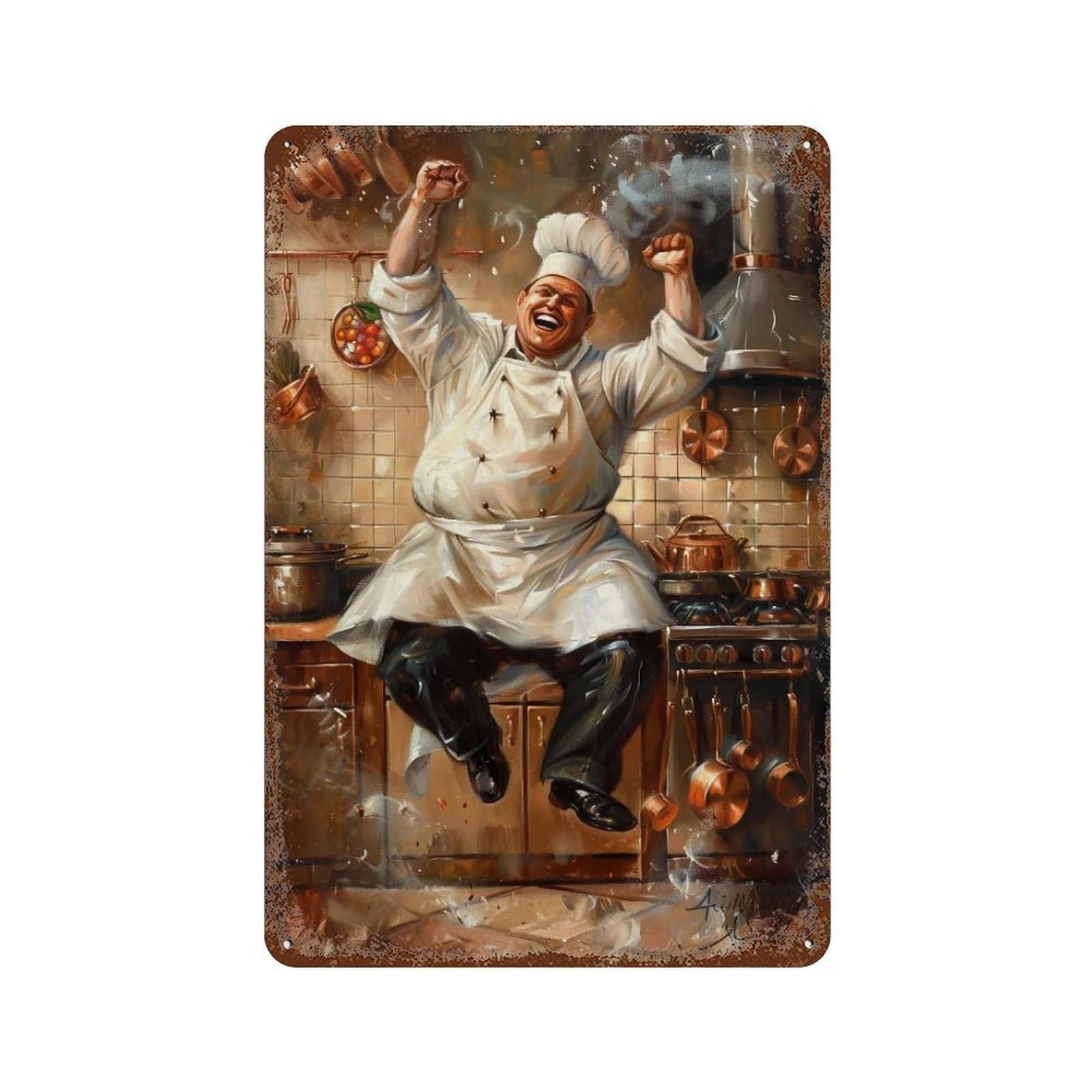 YHGERTKU Happy Laughing Cook Retro Bistro Kitchen 03 Wall Art Retro Iron Vintage Metal Tin Sign Poster Modern Decor for Living Rooms Gift 30x20cm