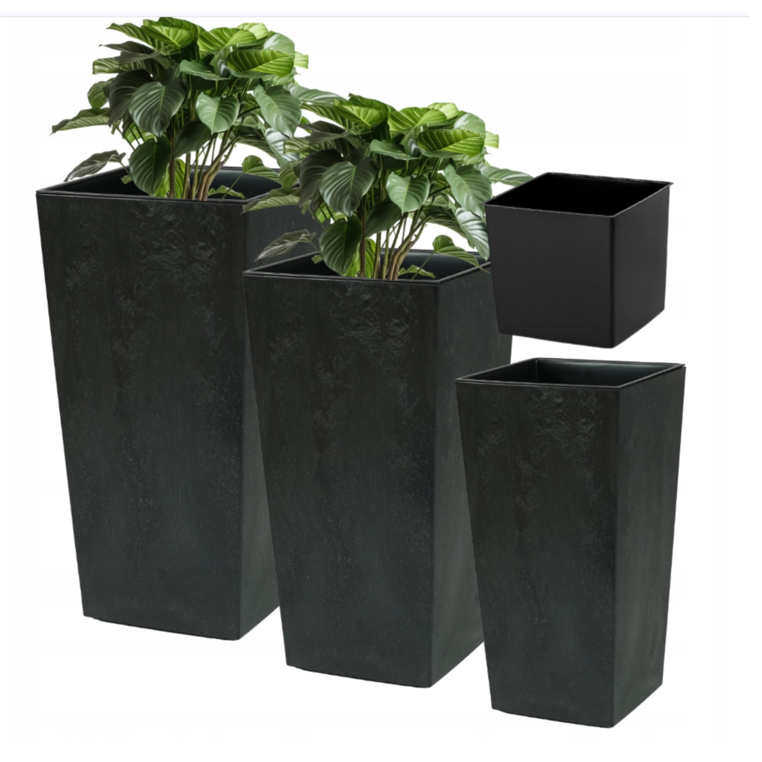 Blumentopf Set 3 Größen 37/47/57 cm Grafit Rattanoptik