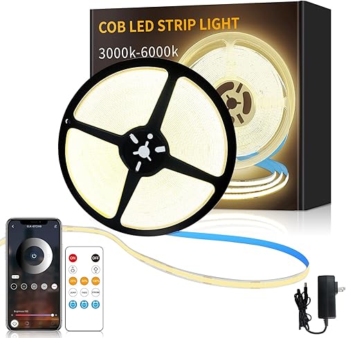 Miniatura 8 de Tira de luces LED COB de 30m, 3000K DC 24V regulable, luces LED de cuerda flexibles blancas cálidas para dormitorio, con control remoto y Blanco