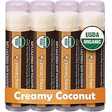 Earth's Daughter USDA Organic Lip Balm 4-Pack Creamy Coconut Flavor - Beeswax, Coconut Oil, Vitamin E - Best Lip Repair Chapstick for Dry Cracked Lips