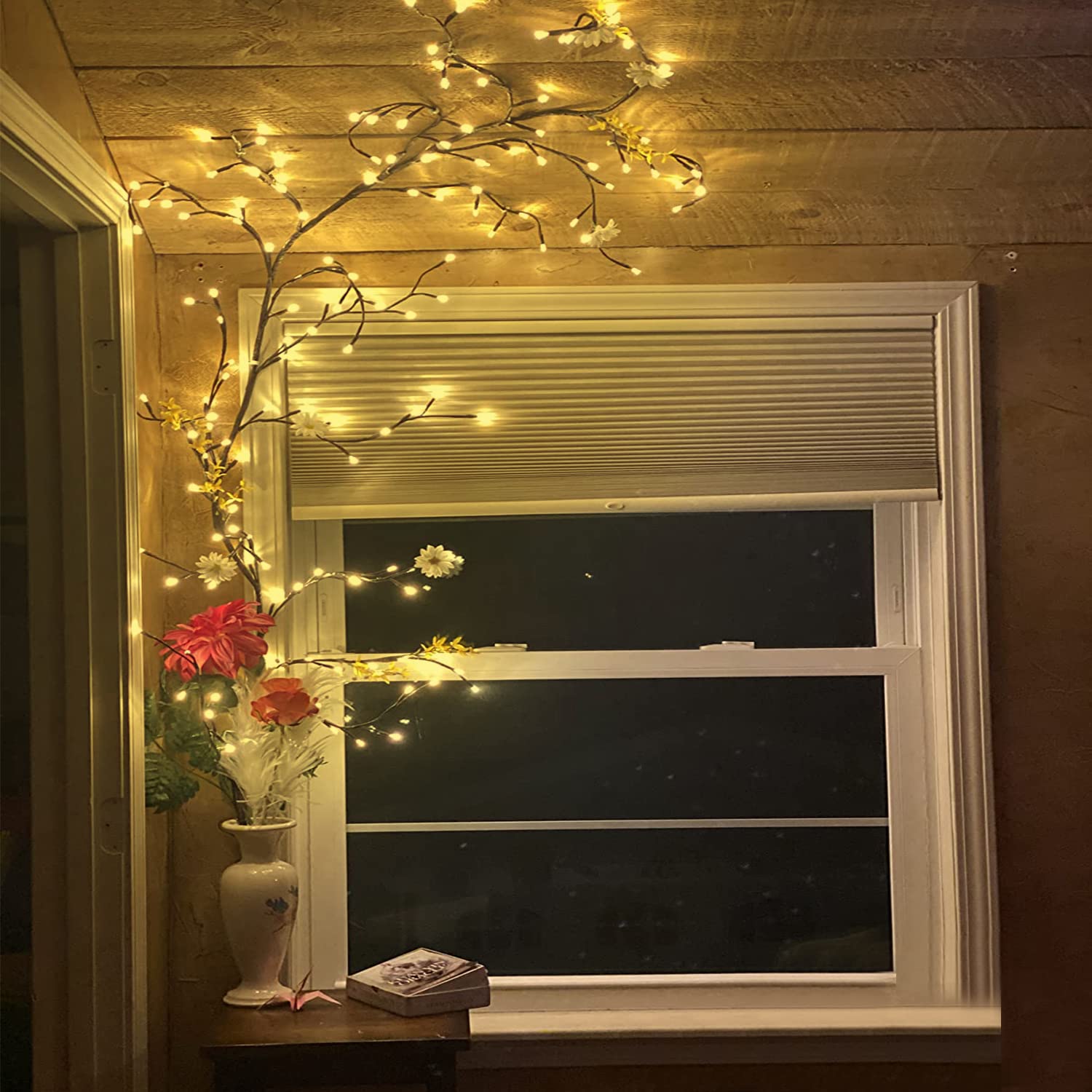 DIY wierzba winorośl podświetlana drzewo gałązki światła 144 łańcuchy świetlne LED, łańcuch świetlny wewnątrz, do pokoju, na Boże Narodzenie, do sypialni, na imprezę, ślub, drzwi, blat