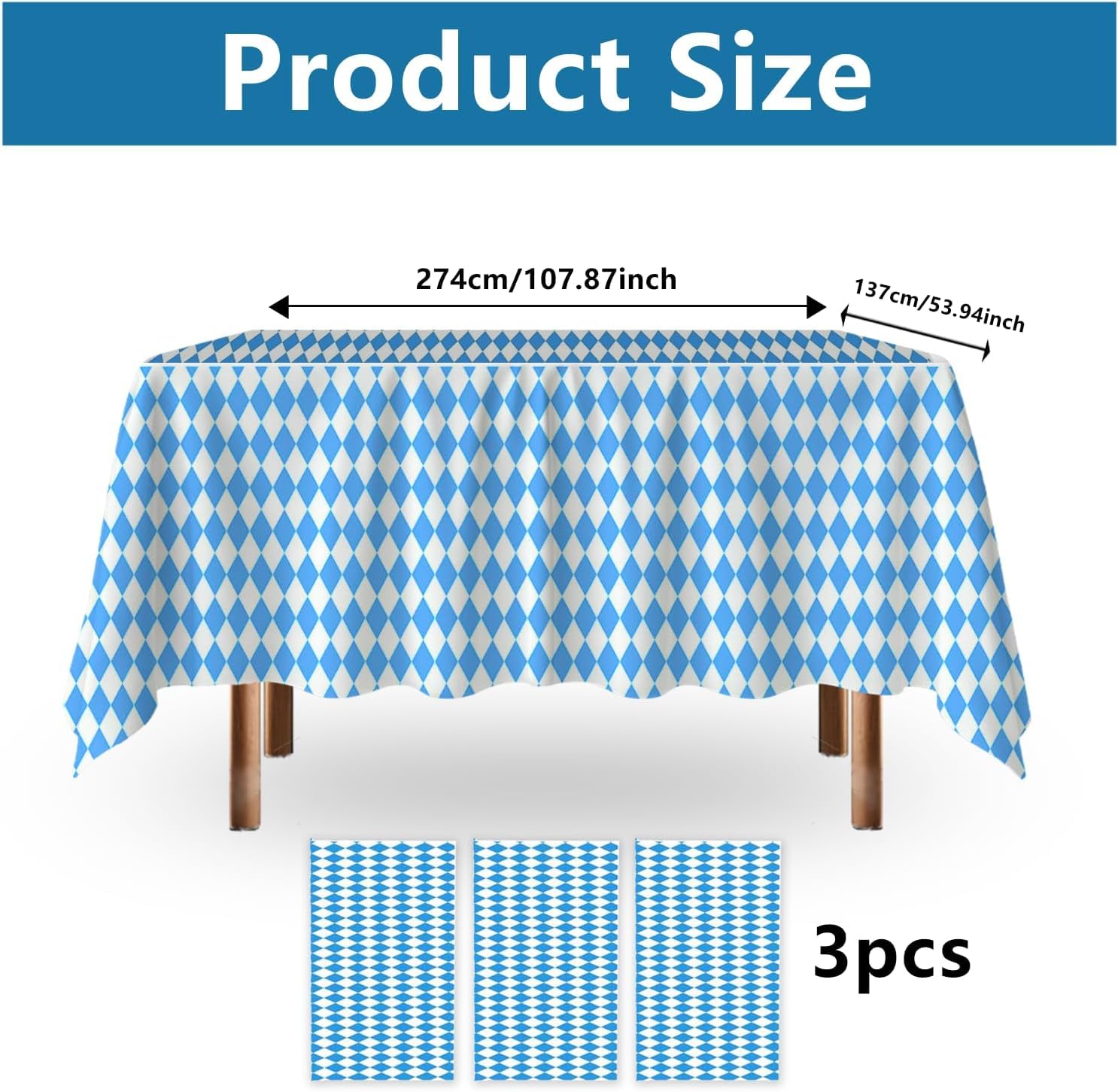 Blau-weiß Karierte Tischdecken Im 3er-Pack – 137x274 Cm – Für Oktoberfest, Wonderland, Teeparty & Mehr – Wasserdichtes PE-Material