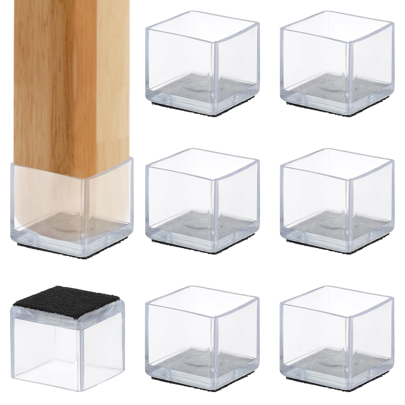 PATIKIL Chair Leg Floor Protector for Hardwood Floors 8 Pcs Square PVC Felt Fit 0.79" Furniture Leg Cap Furniture Feet Cover Furniture Feet Carpet Small Slider