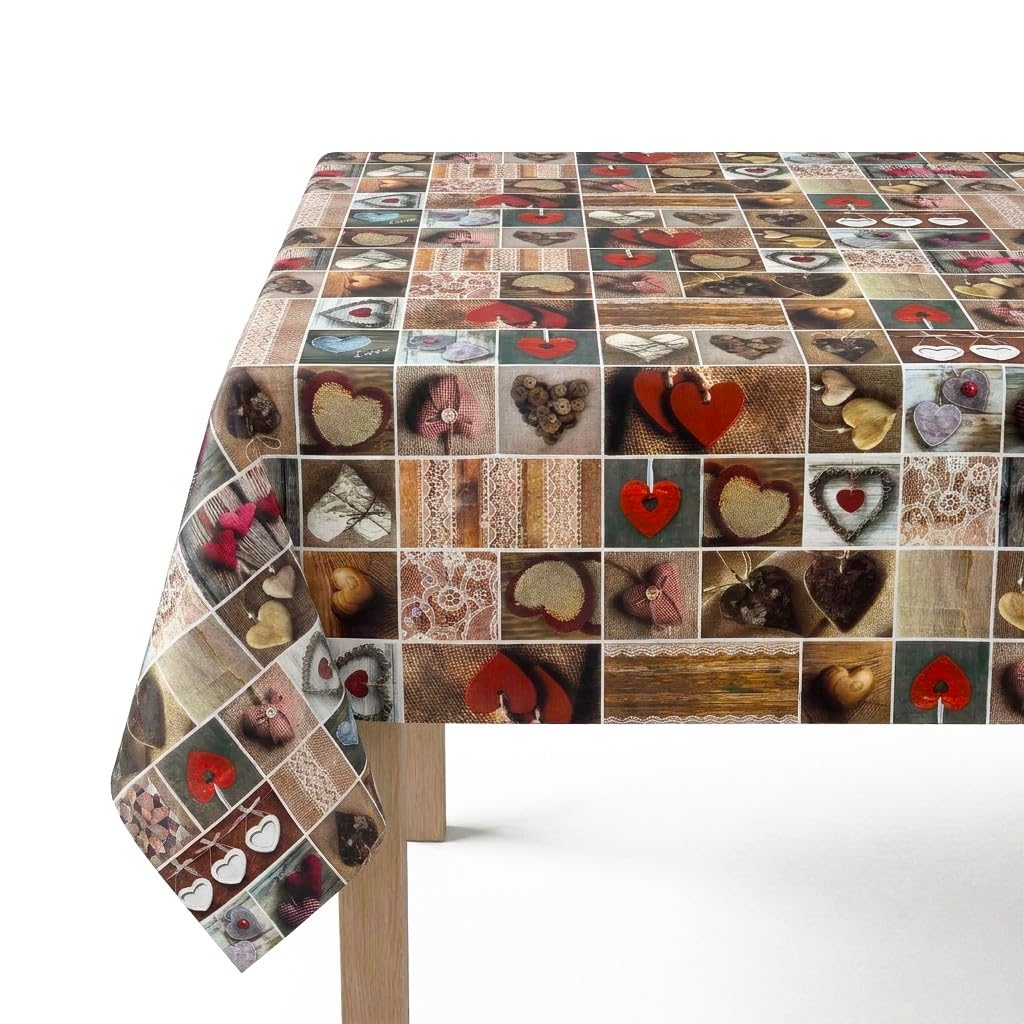 PARAMAISON Tovaglia Antimacchia Imbottita con Mollettone 450x140 | Rettangolare, Antiscivolo, Cuore Rosso