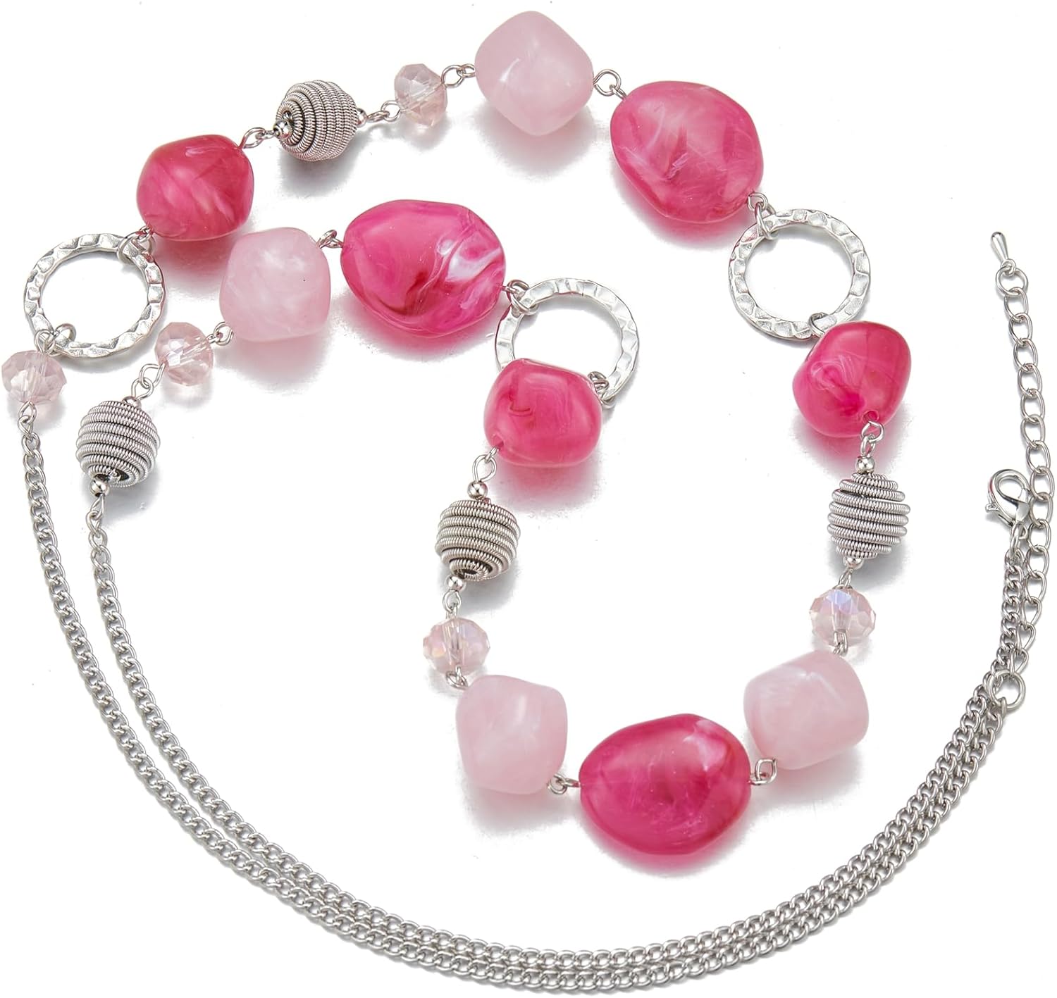 BULINLIN Beaded Long Necklace for Women Silver Sweater Chain Necklace with Crystal Resin Beads, Fashion Jewelry Necklace - Image 2