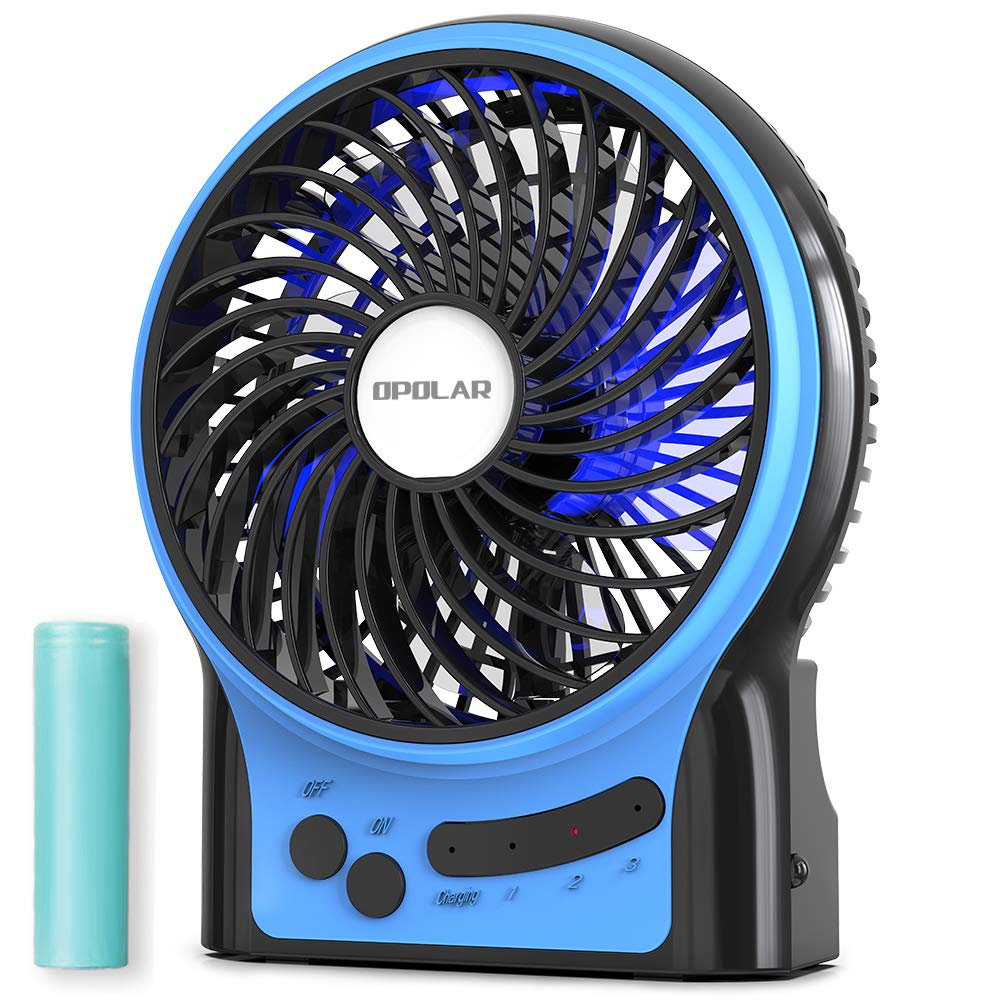 OPOLAR Portable Travel Mini Fan with 3-13 Hours Battery Life for Camping, Personal Battery Operated or USB Powered Handheld Fan, Internal Blue and