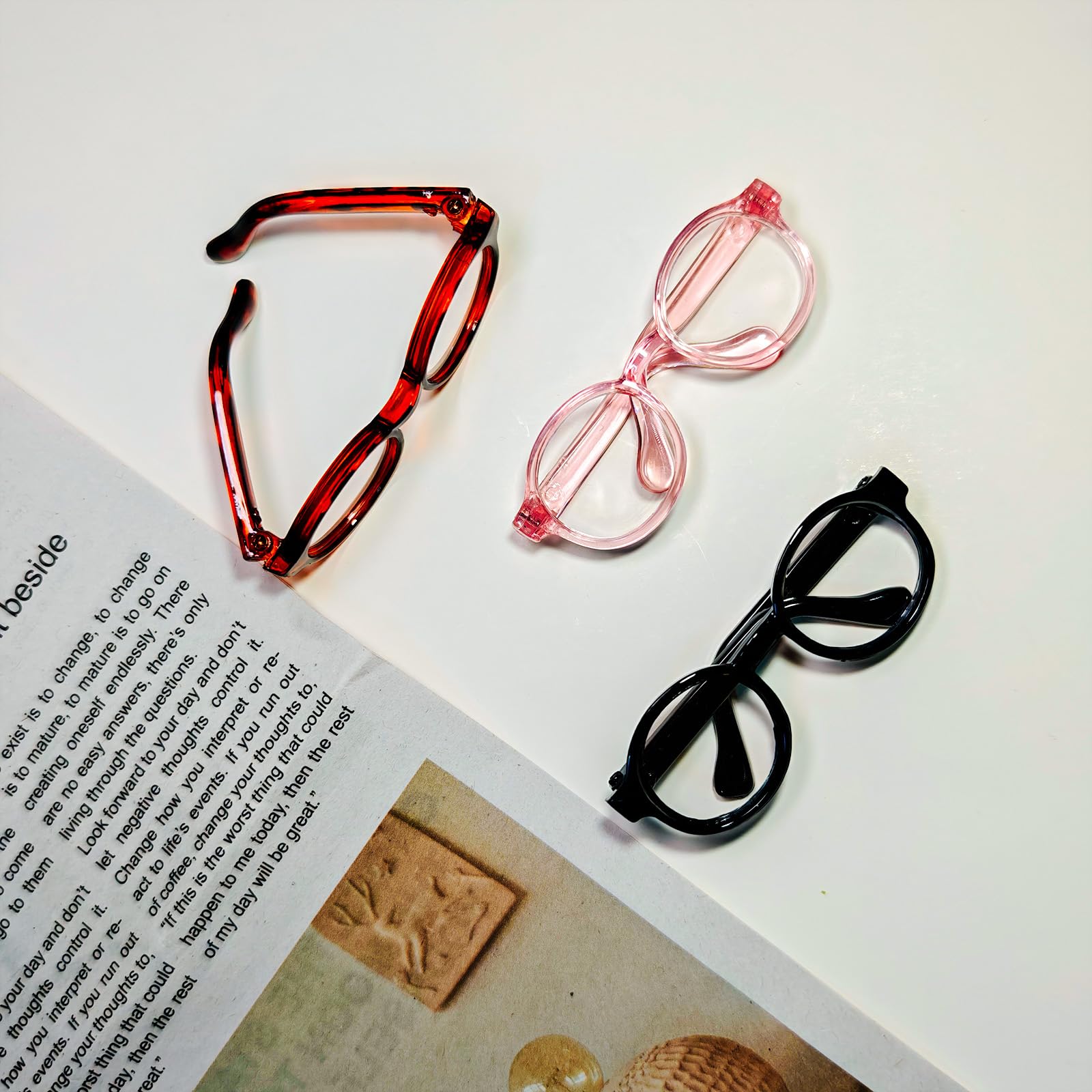 3pcs Mini Doll Glasses Set, Black, Pink, Leopard Print, Dress-Up Accessories for 15-17cm Dolls - Image 3