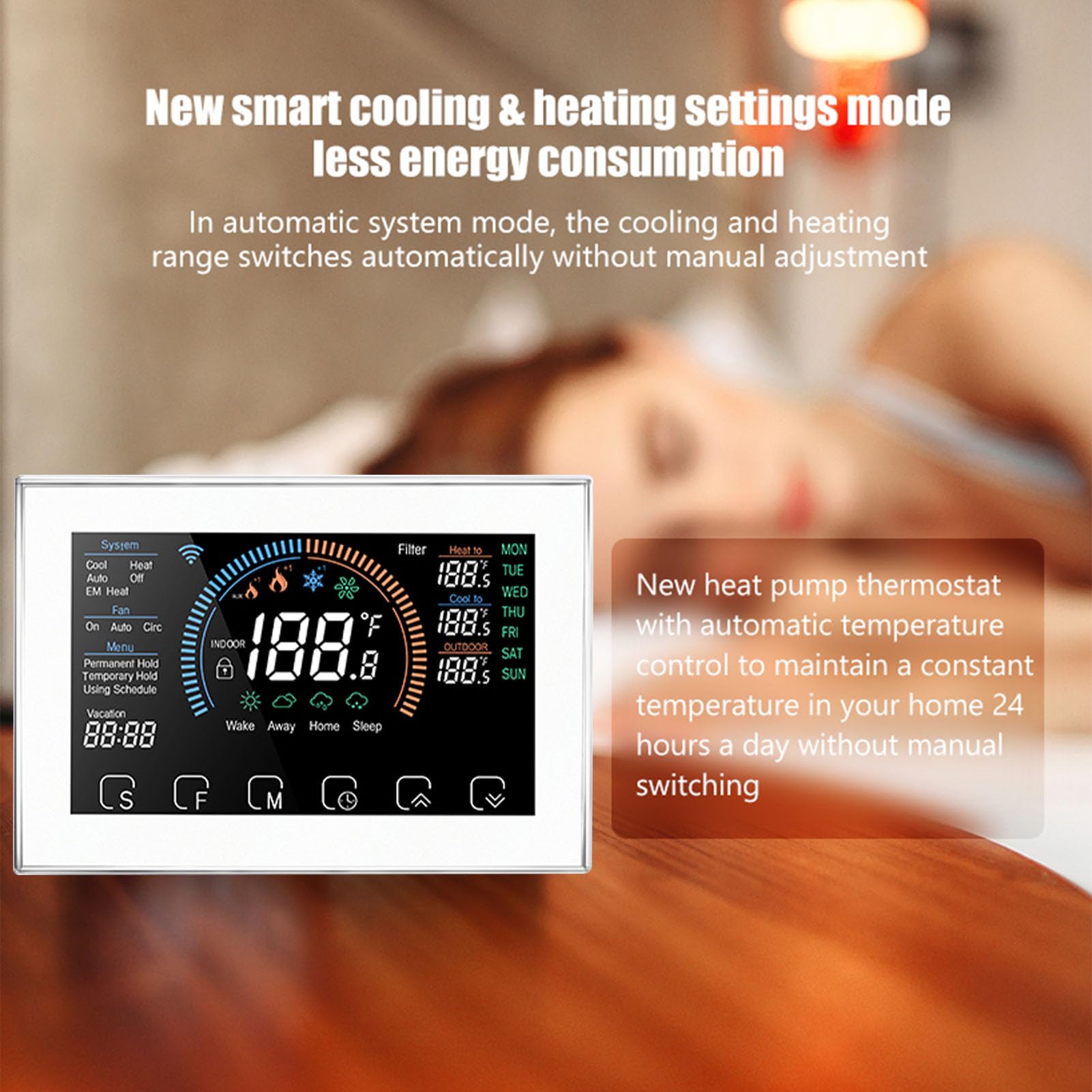 AMONIDA Termostato Intelligente, Termostato Programmabile per la Casa con Adattatore Cavo C, Sensore di Temperatura e umidità per Controllo App, Compatibile con Tmall Genie e, Supporto Controllo