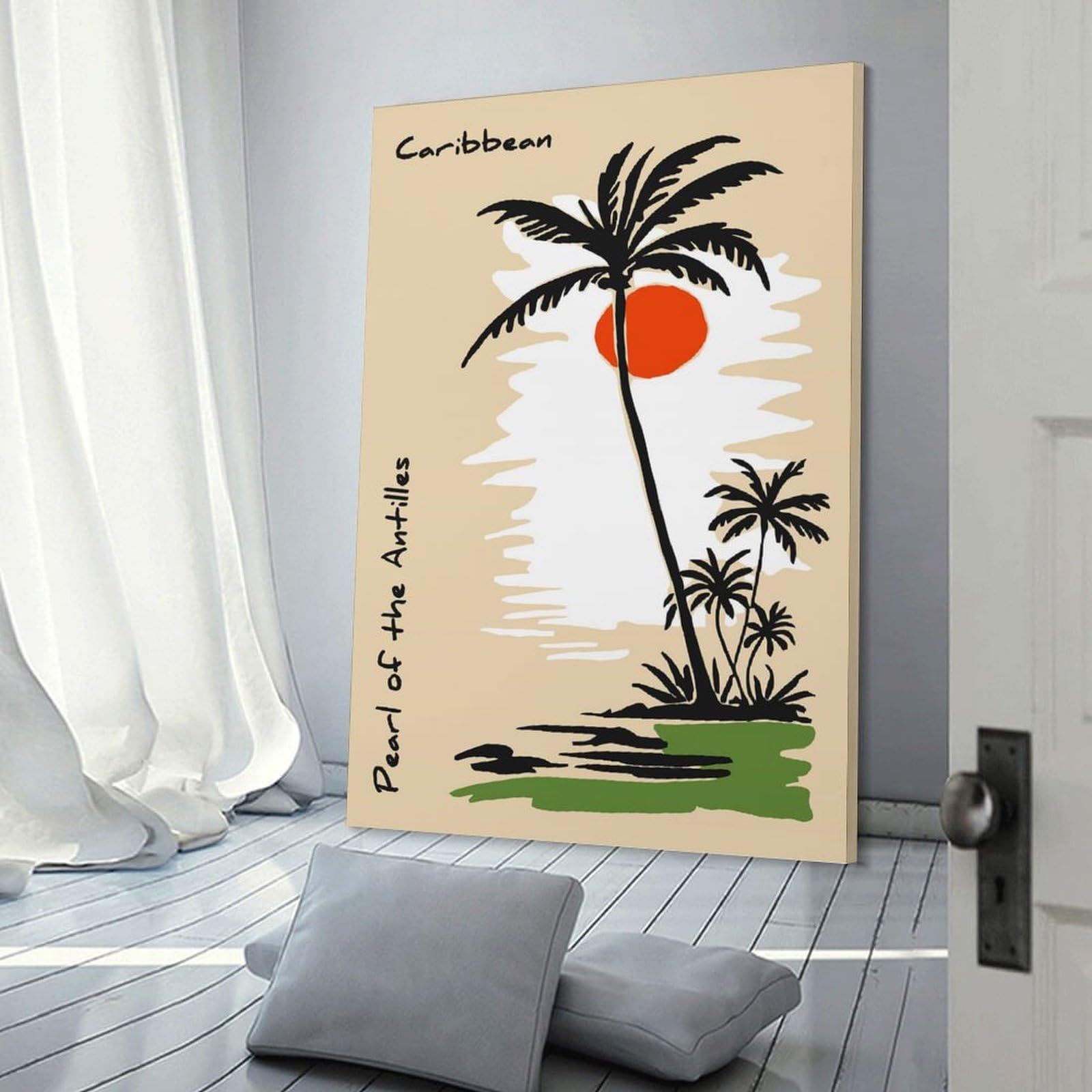 Junmoney Room Decor Wall Art Caribbean Palm Trees And Sunset, 24x36inch(60x90cm), for Feature Walls in Flats Or Modern Rooms, An Easy Match for Collected Prints