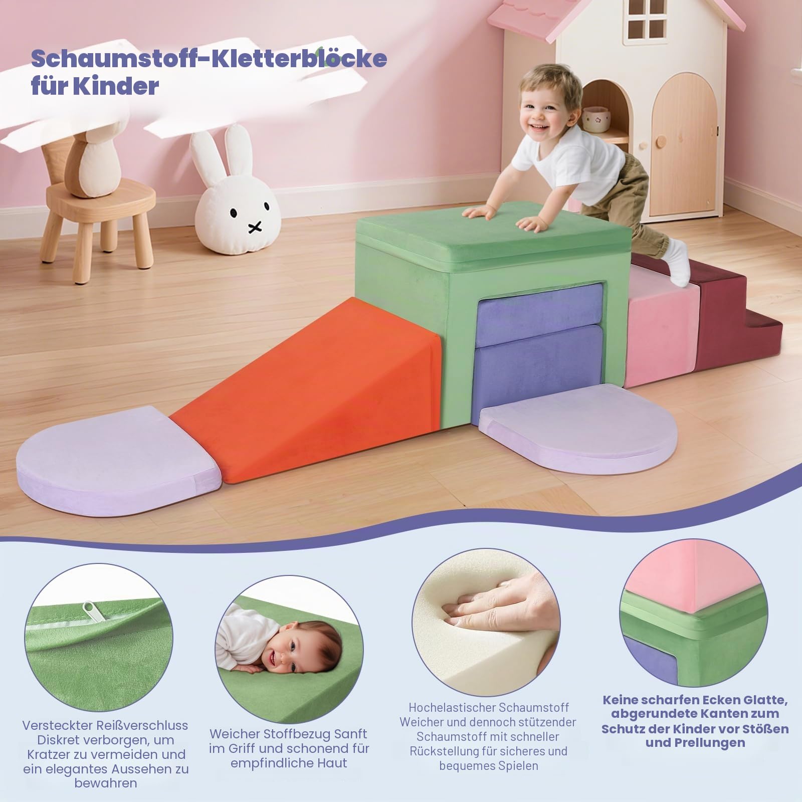 7-teilige Sicherheits-Upgrades für Baby-Kletterblöcke, Schaumstoff-Kletterblöcke für Kleinkinder von 1–3 Jahren, Baby-Puzzle und Übung, großes Baustein-Set(7p – Enthält einen kleinen Klappsitz)