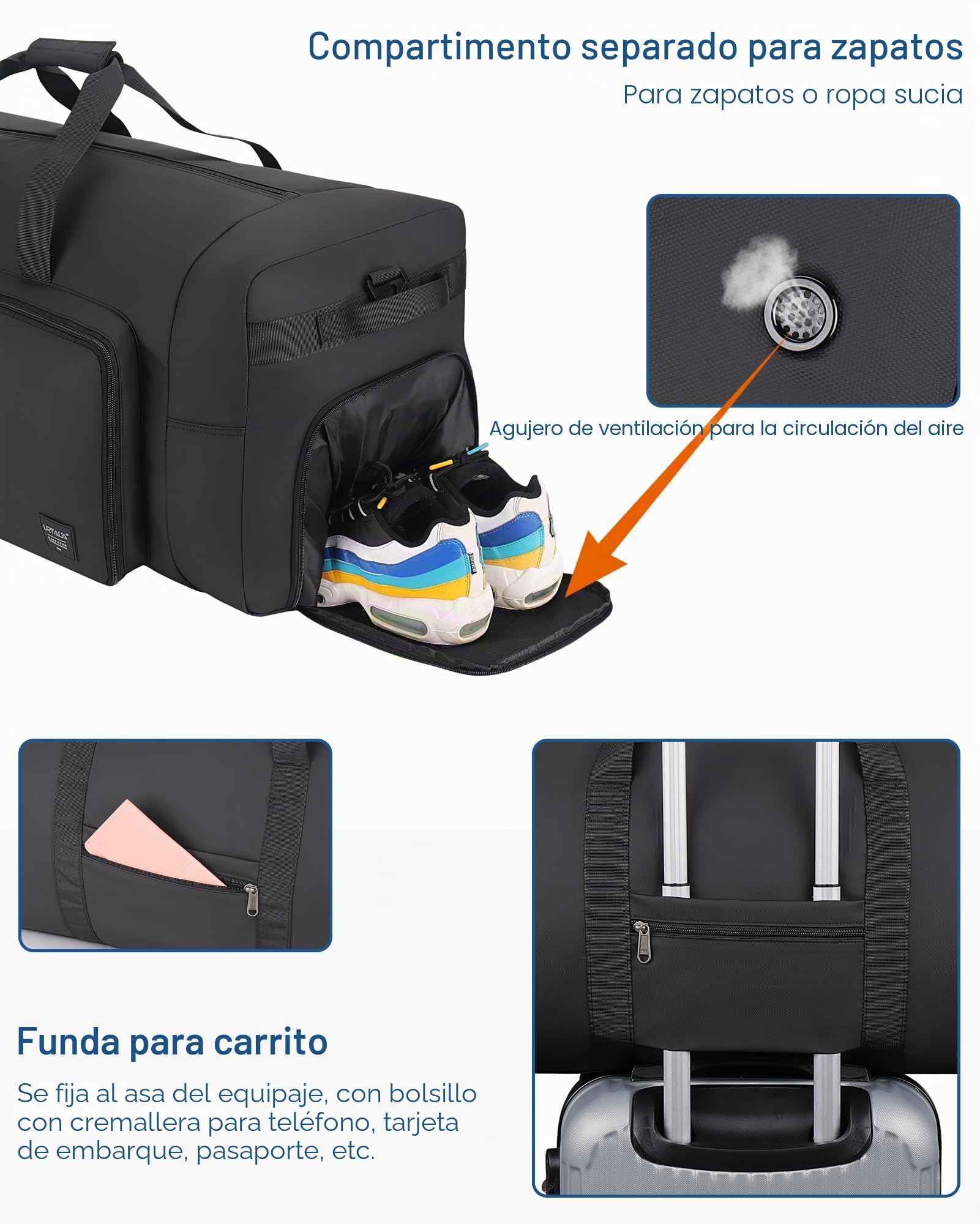 Urtala Bolsa de viaje plegable para hombre y mujer, Negro , 120L, Clásico