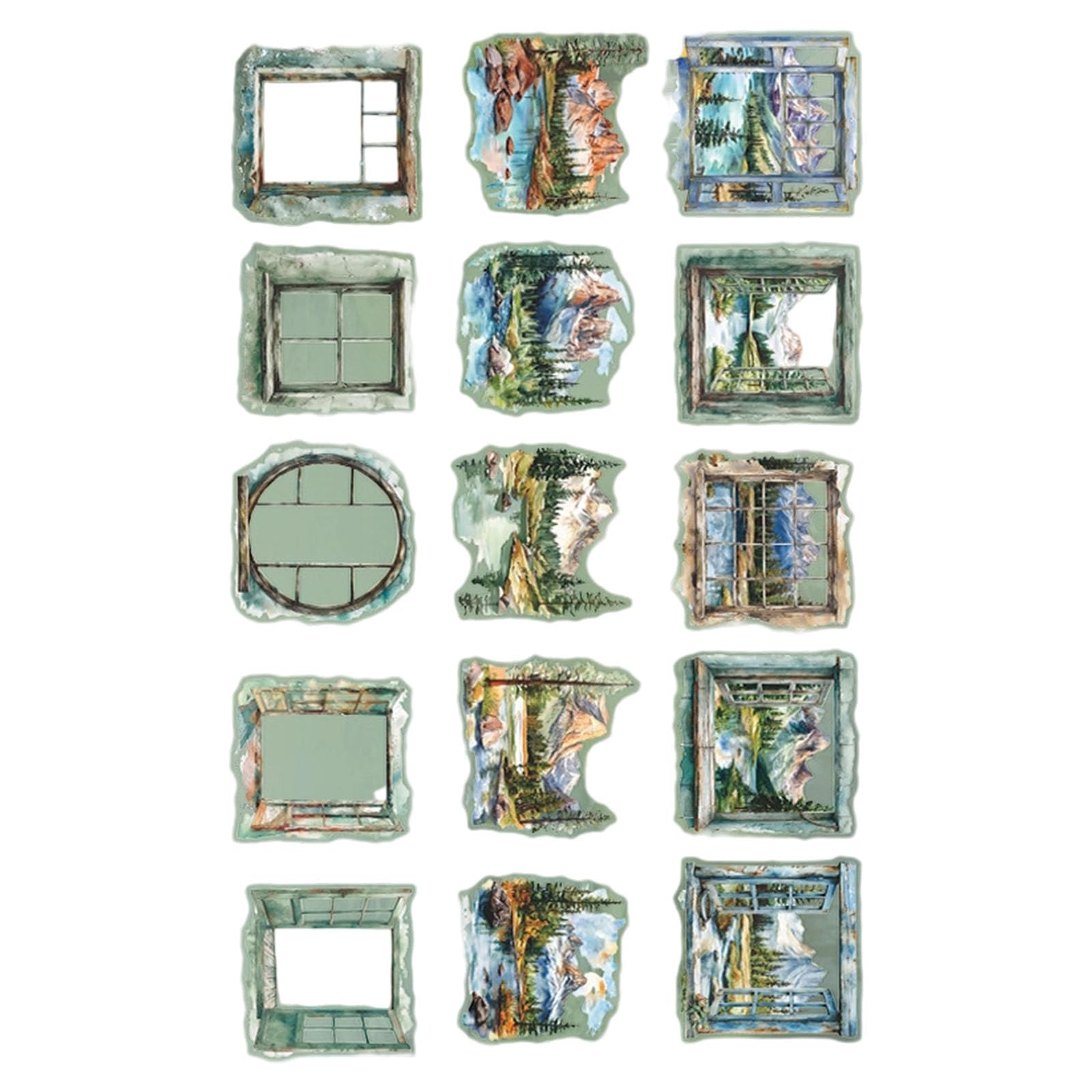YROHGKPN Multiple Scene Pane Plan Gluey Transfers 15 Panes for Handicrafts Journals Home Deck Applications Sight From the Pane PET Transfers
