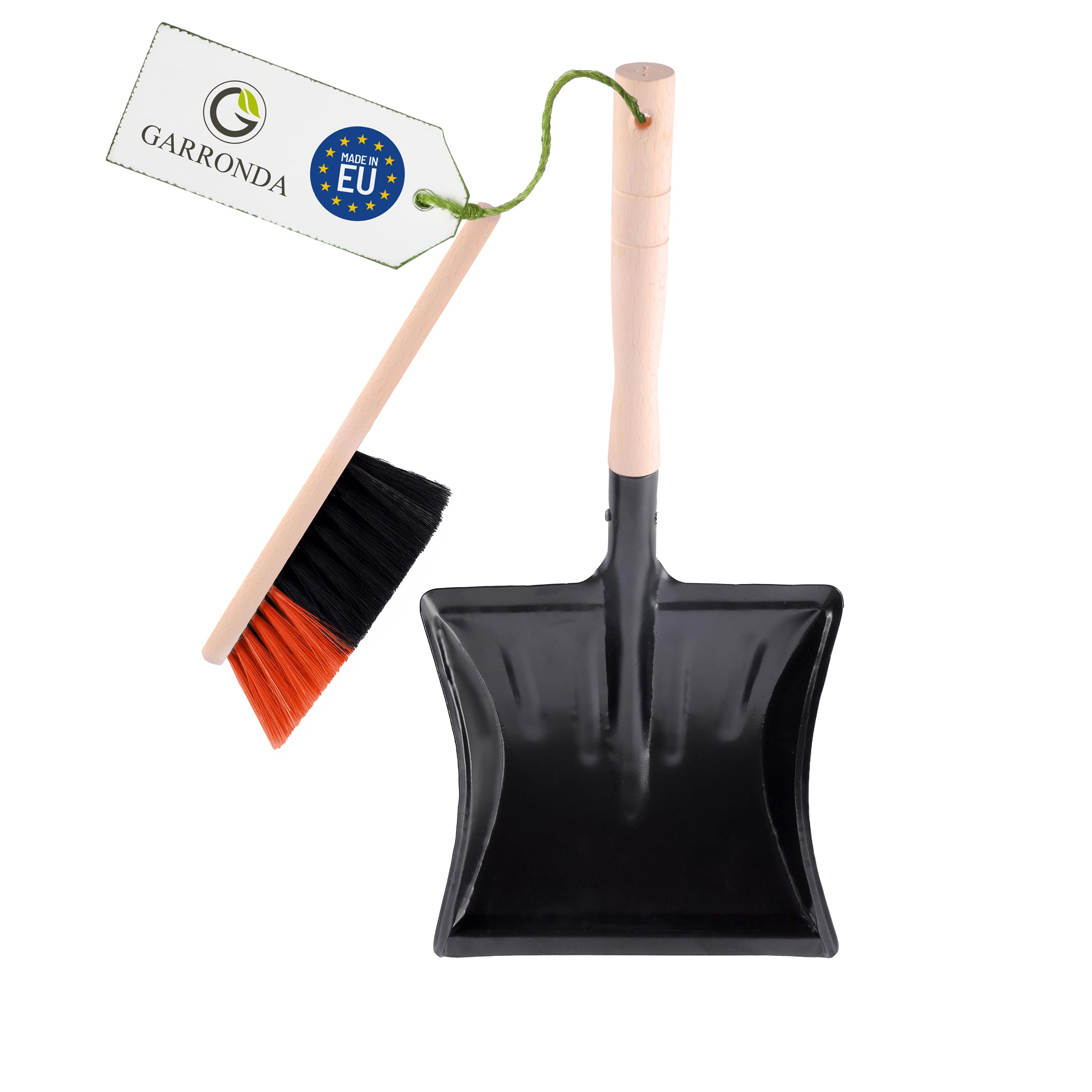 Garronda Kehrschaufel Set mit Metallschaufel mit Holzgriff und Handfeger aus Holz und Synthetik Kehrblech Kehrbesen für Haushalt GD-0010 (Schwarz/Orange + Schwarz)