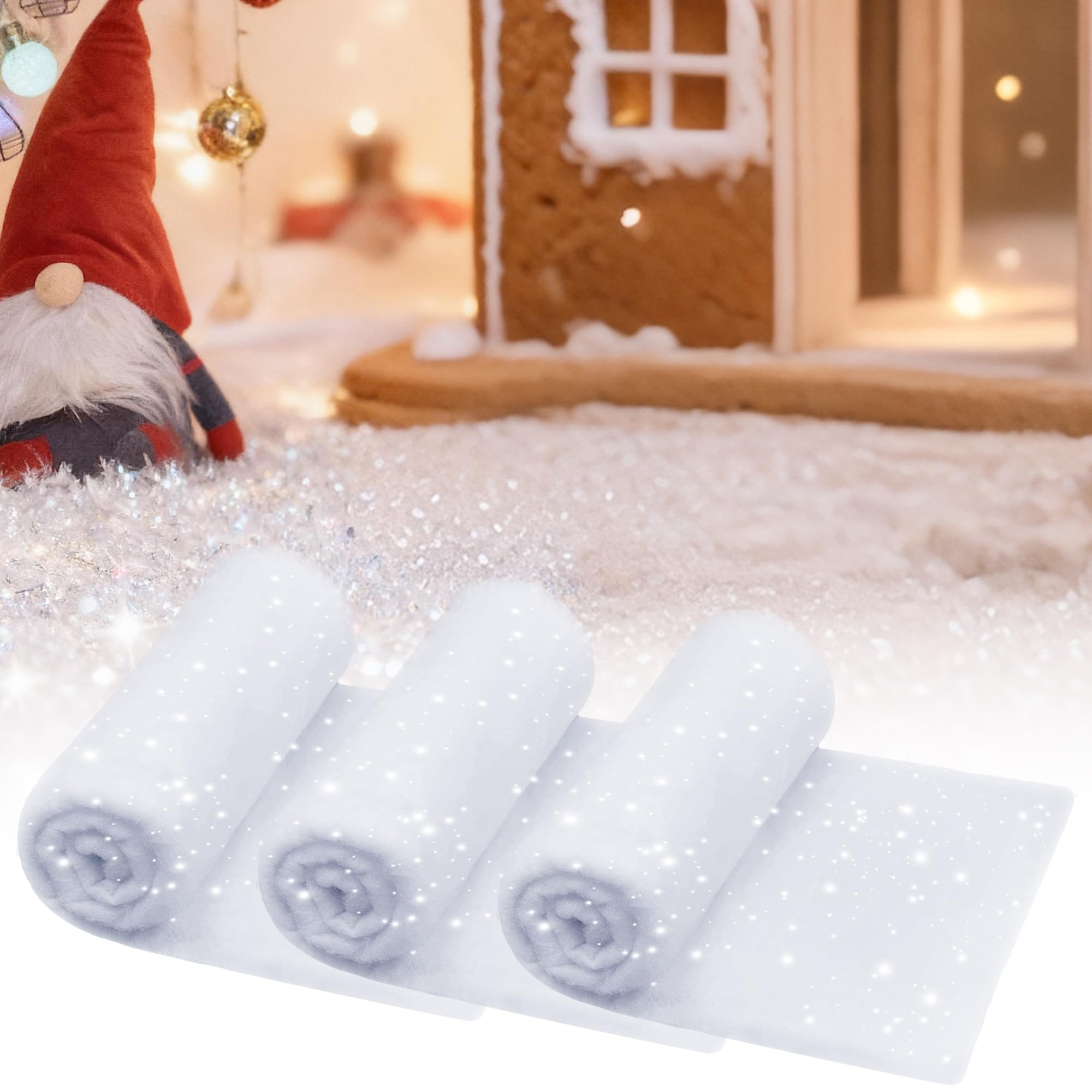 Lifegogo White Christmas Snow Blanket Roll: Glitter Snow Blanket Soft Fluffy Fake Snow Blankets For Christmas Village Xmas Decoration (3 Pack, 1.3 X 5 Ft)