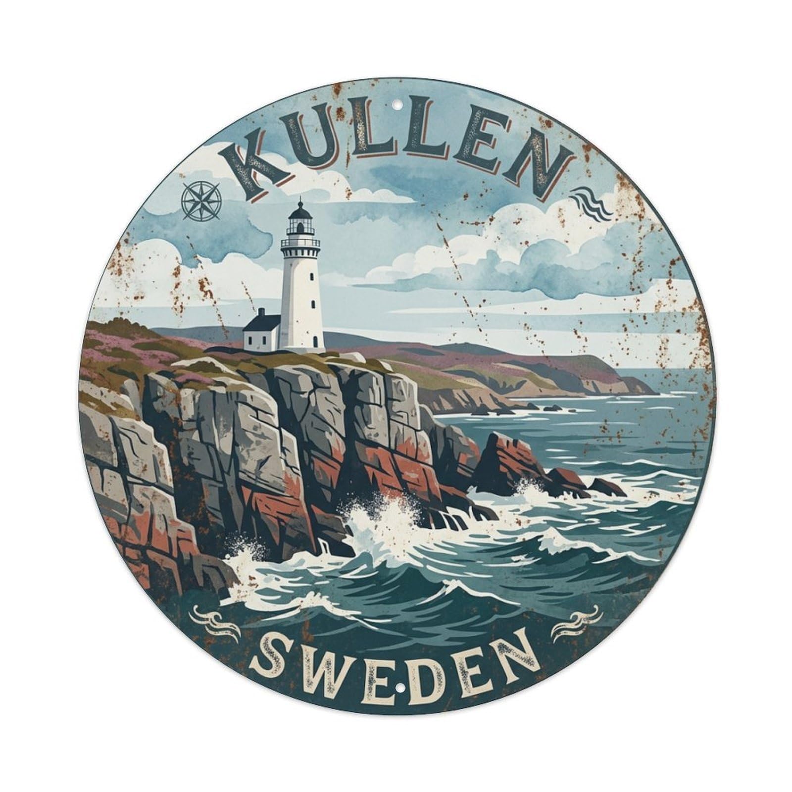 Vintage Travel Kullen Sweden Lighthouse Metal Tin Sign