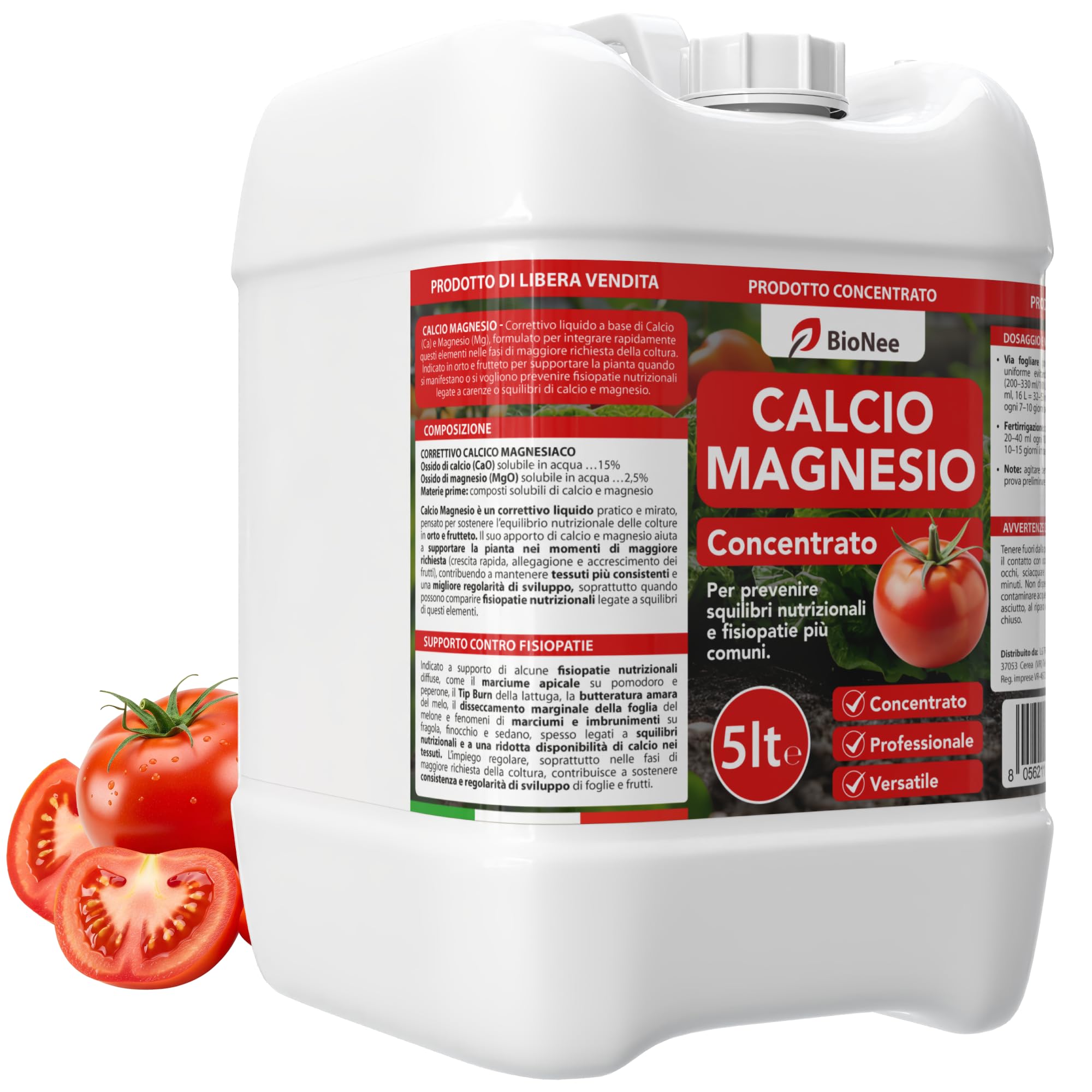 BioNee Calcio Magnesio – Correttivo Liquido Calcio/Magnesio Concentrato per Squilibri Nutrizionali, Supporto Fisiopatie (Marciume Apicale, Tip Burn) (5 litri)