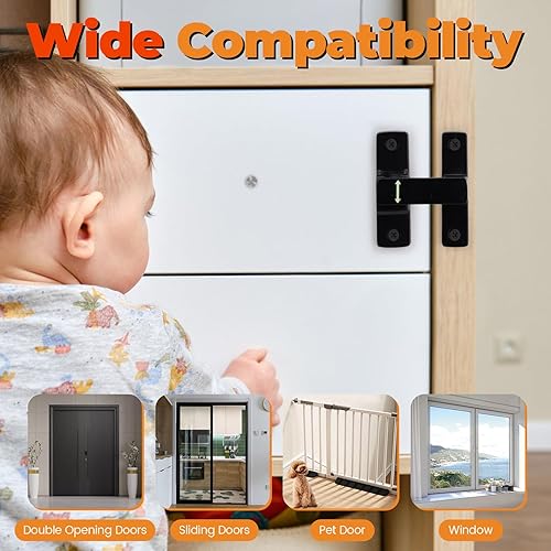 Miniatura 6 de Diakey Paquete de 2 cerraduras luminosas para puerta de granero, cierre de puerta corrediza abatible de 90180 grados, pequeño cierre de puerta de