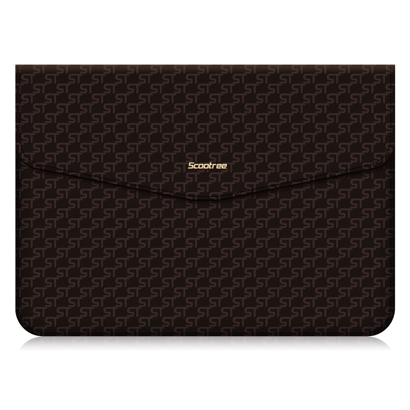 Scootree15-16inch Laptop Logo Print Canvas Leather Case for MacBook Pro 16inch 2022, 2022 Dell XPS 15 9520 15.6 inch Leather Sleeve,16 inch MacBook Pro Case Bag,Brown Black