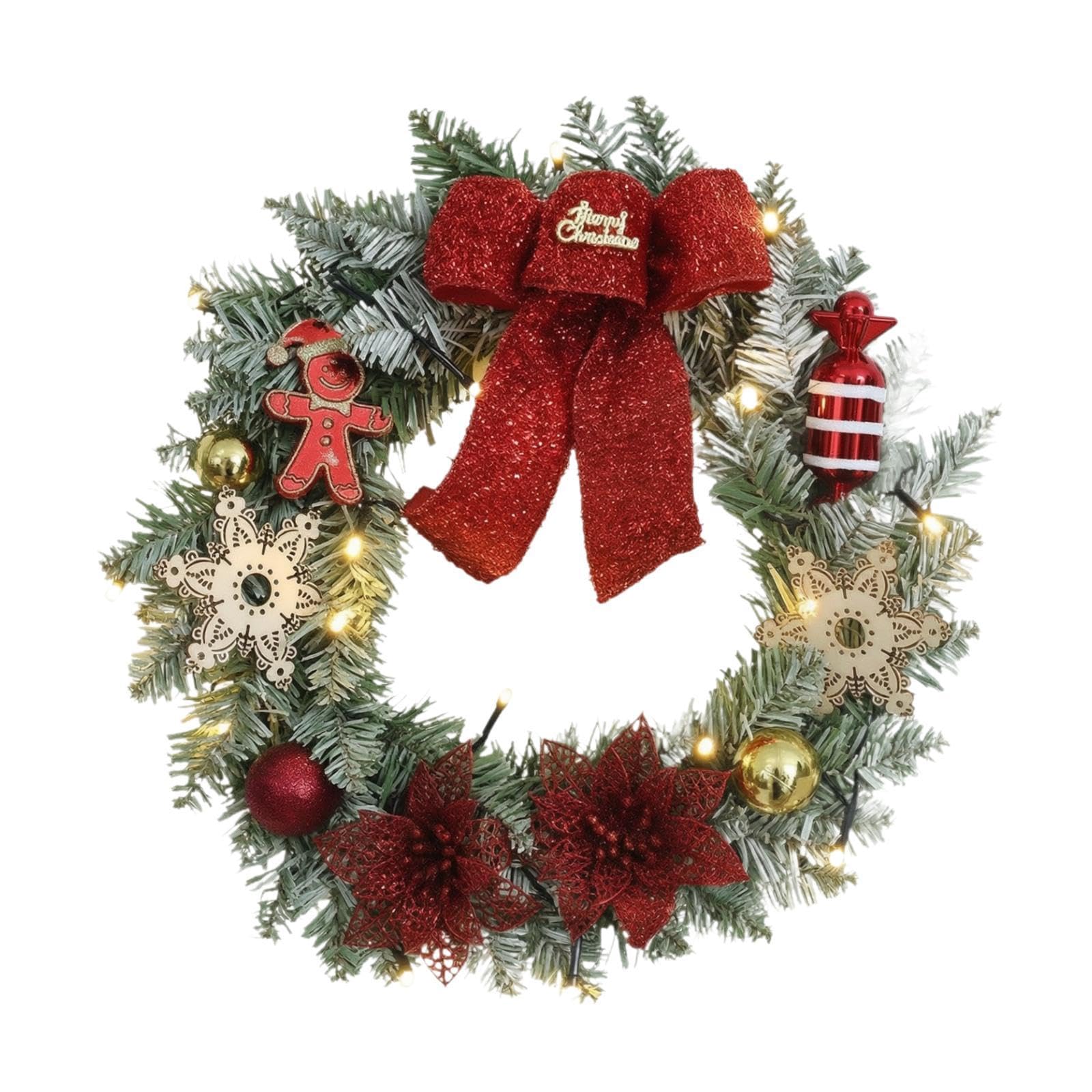 Corona de Navidad Artificial Guirnalda Adorno Y Decoración para Pared Materiales Madera Y PP con Efecto Natural Adecuada para Puerta Ventanas Chimenea, Dulce, Individual