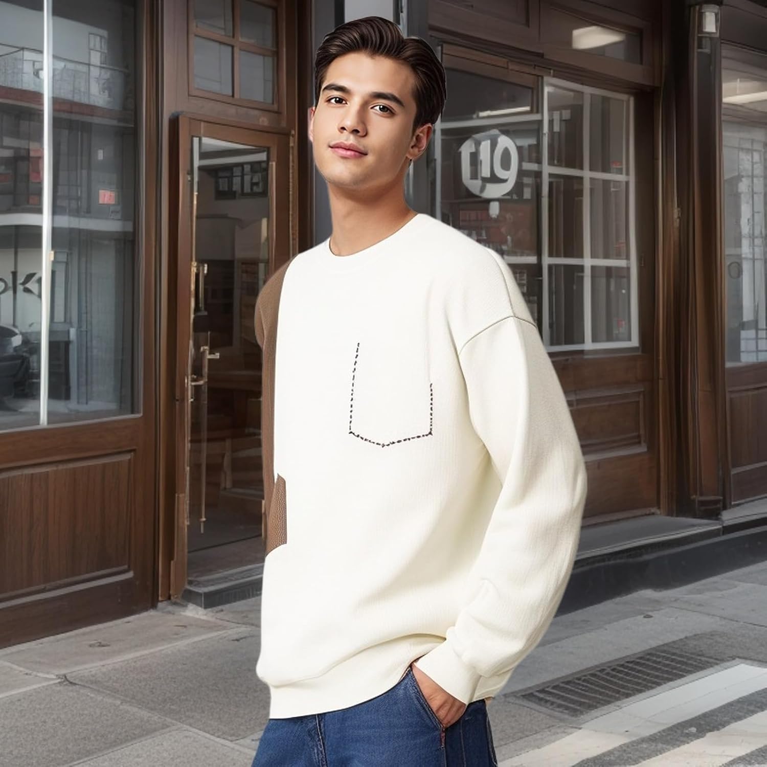 GURUNVANI Mens Color Block Sweatshirt Crewneck Patchwork Sweatshirt Loose Workout Pullover Top - Image 2