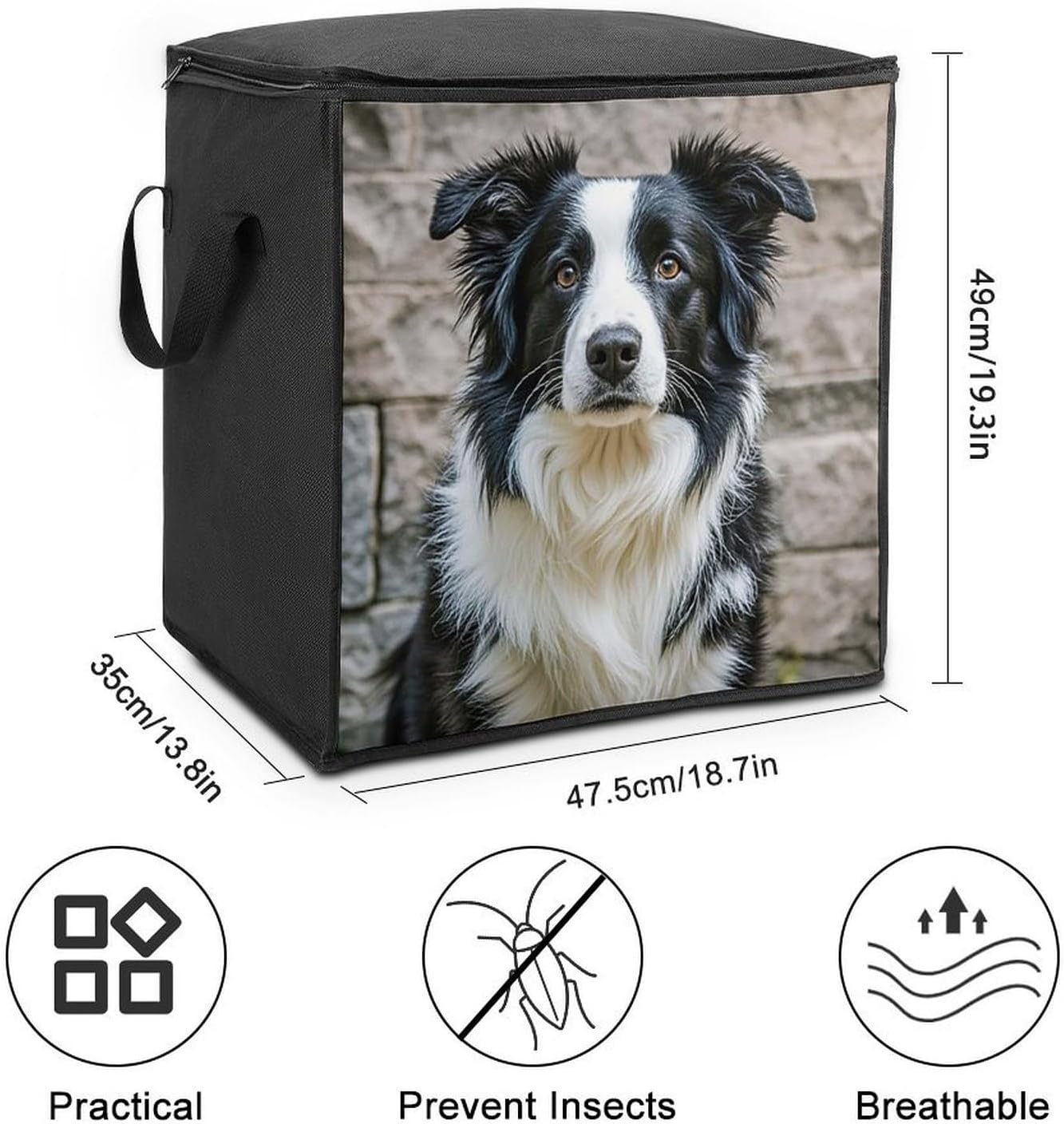 Border Collie Comforter Storage Bag Moving Bag | Clothes Storage Bins-70L,Moving Bag With Dual Handles For Easy Carrying, Zipper Design Durability for Home,Bedroom,Closet