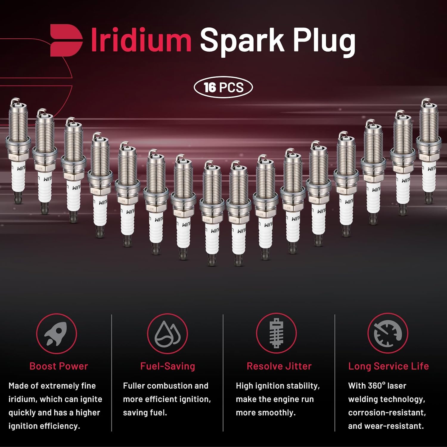 BDFHYK 4024123628 Iridium Spark Plugs Compatible with Ram 1500 2011-2021 Big Horn Crew Cab Pickup 4-Door 5.7L V8 GAS OHV Naturally Aspirated Set of 16