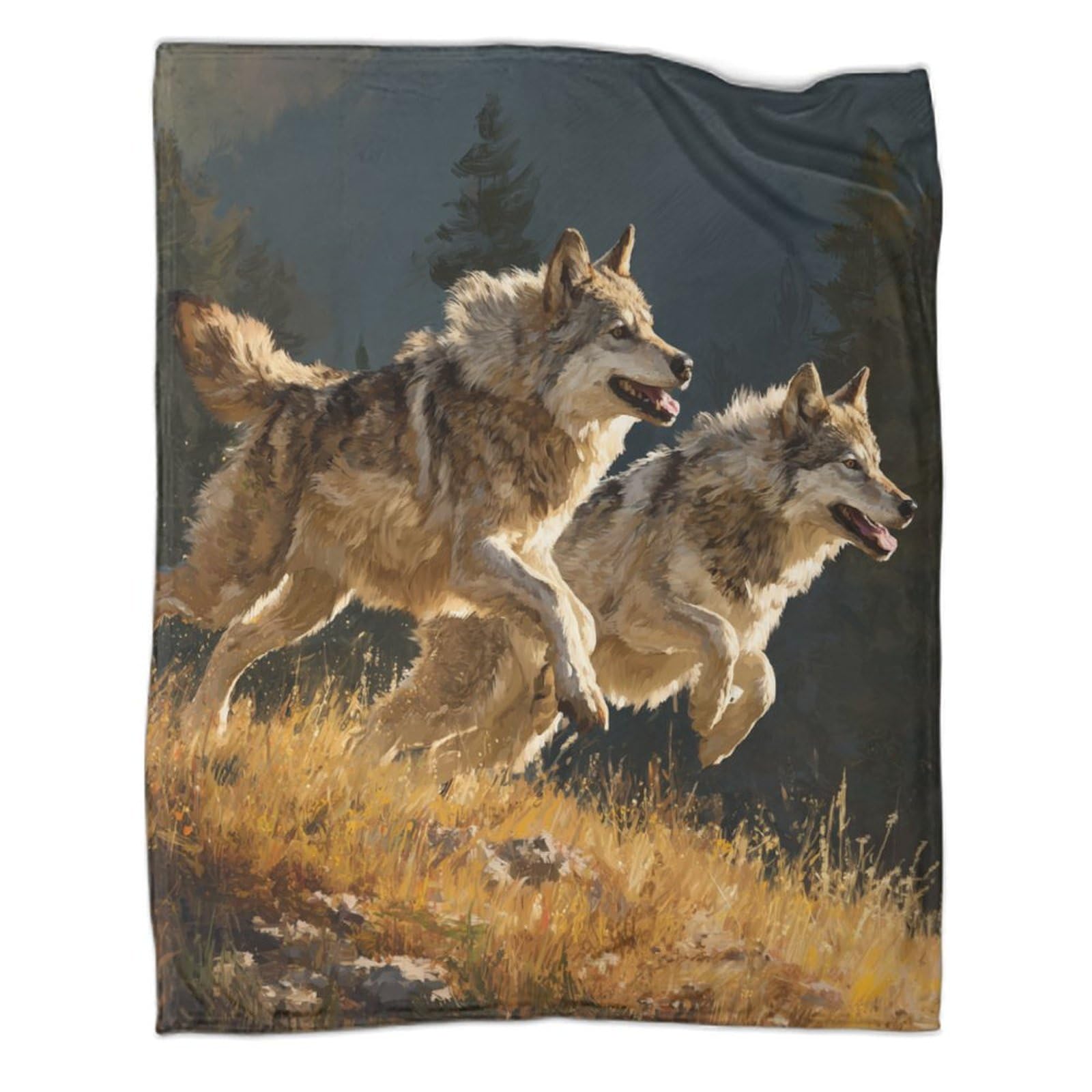 kaiyun Two Wolves Leaping Side by Side Blanket,Soft,Comfortable And Warm,3D Pattern,Suitable for Home And Camping,50x60inch(127x152cm)