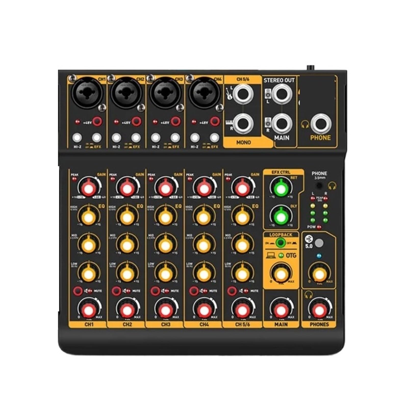 Mélangeur D'interface Audio En Métal À 6 Canaux, Avec Effet De Répétition Retard Bluetooth, For Console Mixage Sonore, Enregistrement Sur PC(4 Channel)