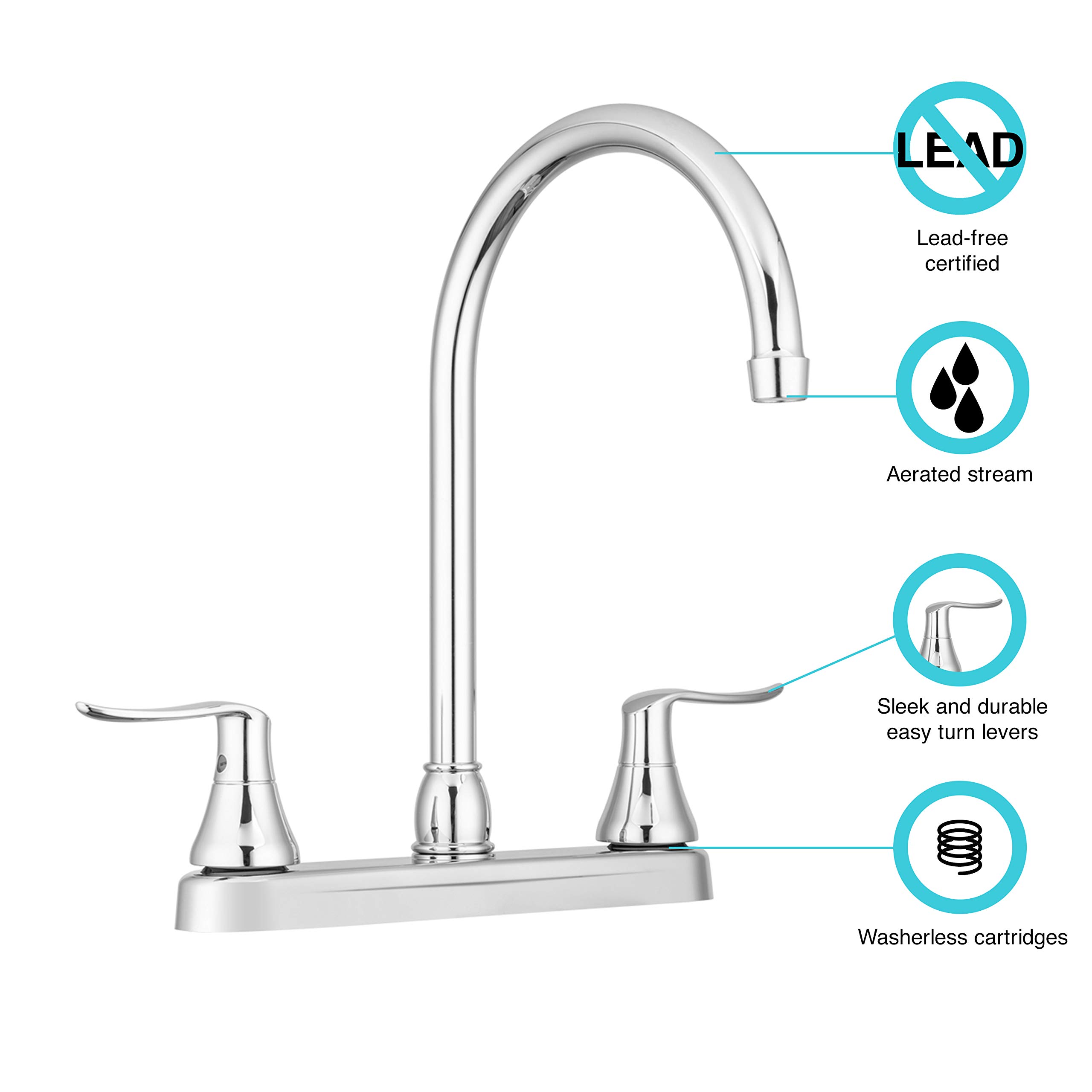 Dura Faucet Elegante J-Spout RV Llave de Cocina para autocaravanas, 5ª Ruedas, remolques y campistas