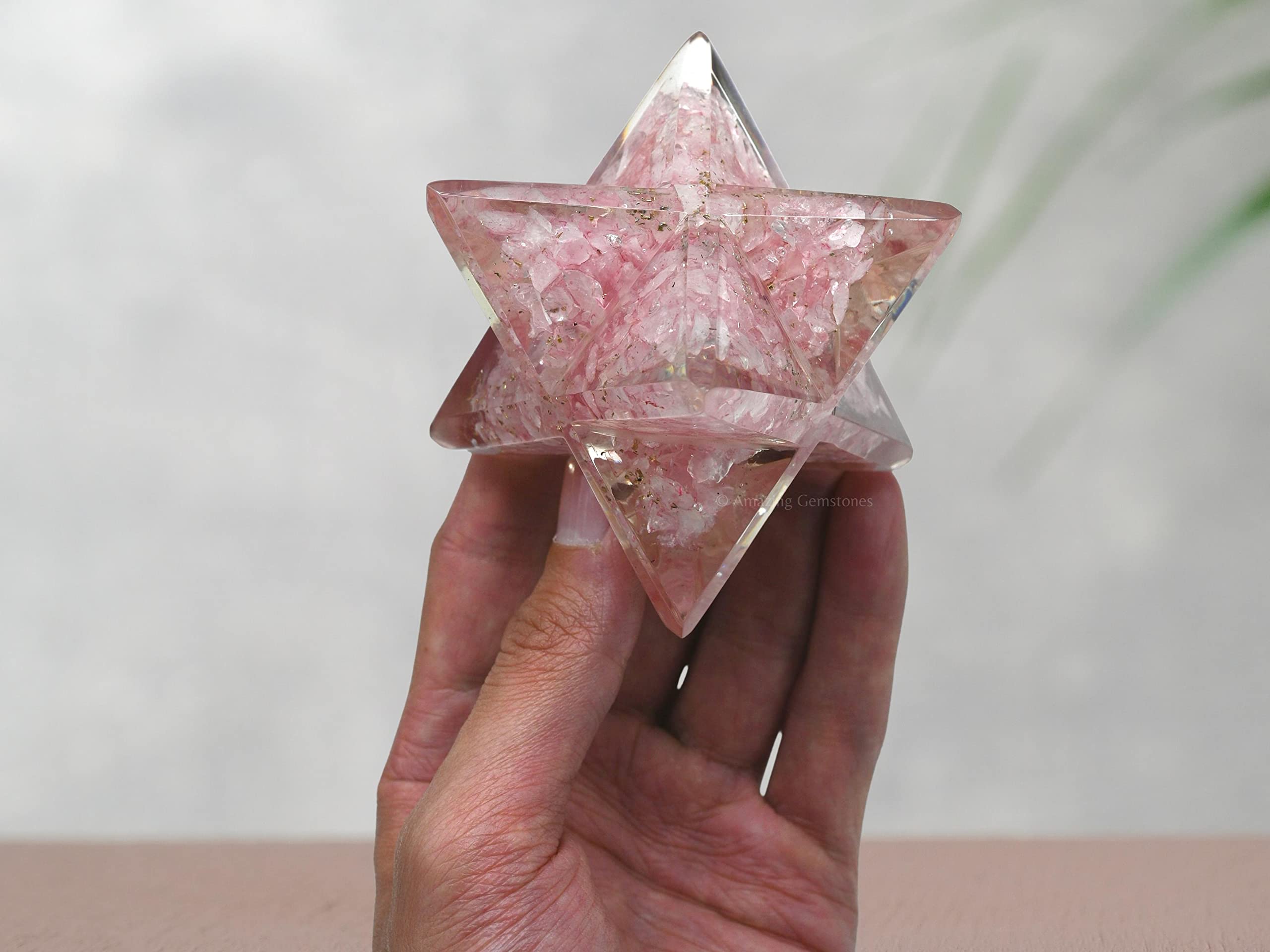 Amazing Gemstone 1 Pcs Rose Quartz Large Crystal Orgone Merkaba Star for Reiki Healing Meditation 