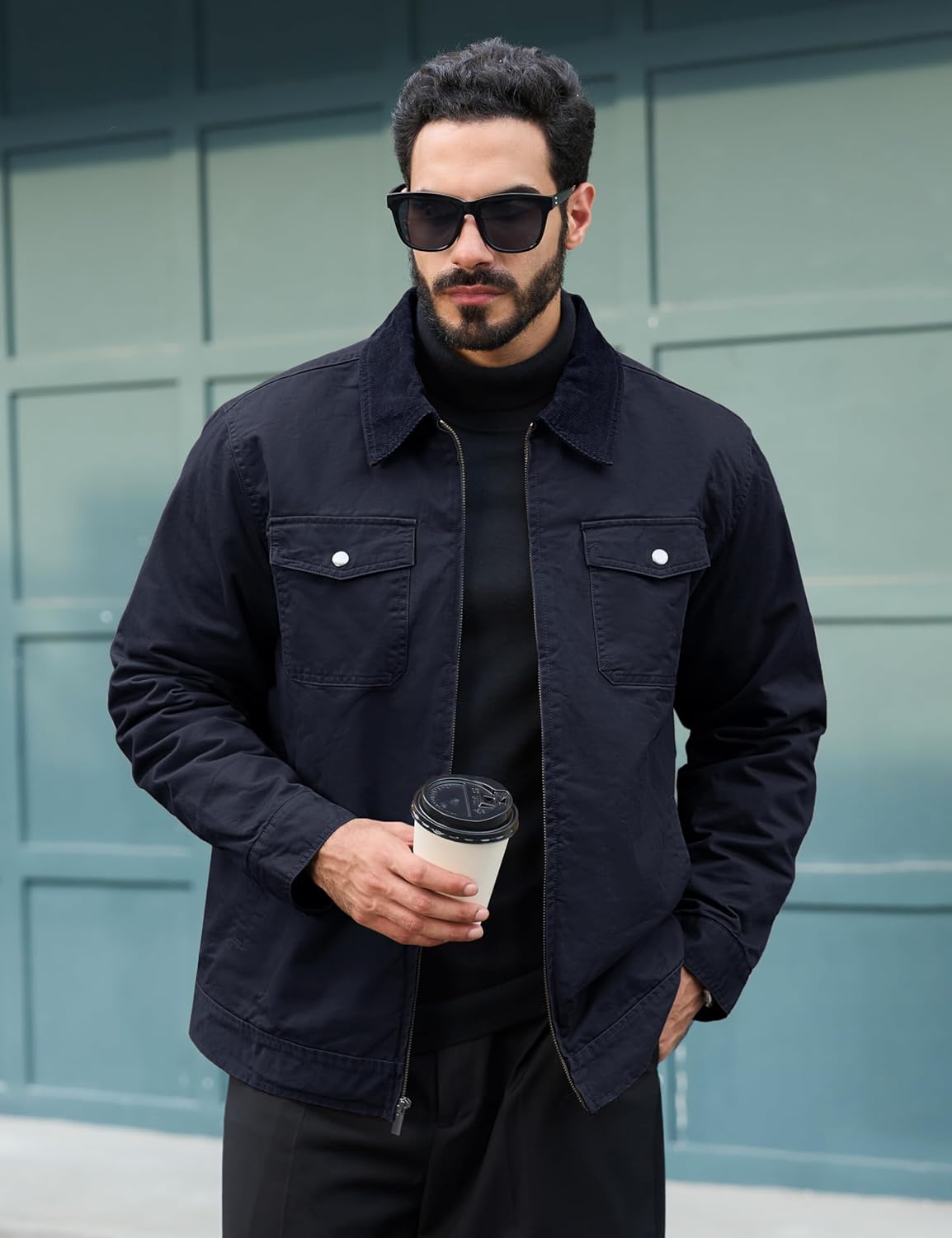 TACVASEN Men's Casual Quilted Cotton Jacket Cargo Corduroy Collar Jacket Work Shacket with 5 Pockets for Fall and Winter - Image 2