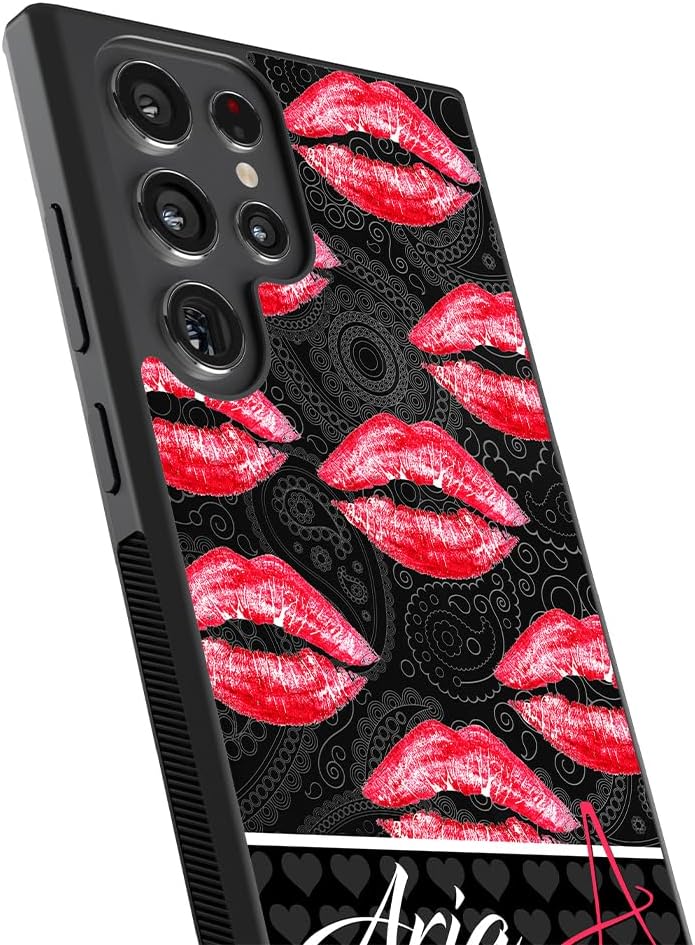 Red Lips Mouth Personalized Black Rubber Phone Case Compatible With Samsung Galaxy S25 S25+ S25 Ultra S24 S24+ S24 Ultra S24FE, S23 FE S23+ Ultra S22 S22+