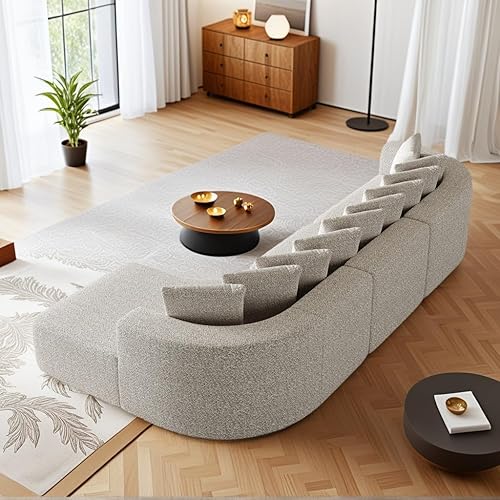 Miniatura 7 de KEIKI Juego de sofá modular curvado de 131.1 pulgadas, sofá nube de gran tamaño con 10 almohadas, sofá de asiento profundo orientado hacia la