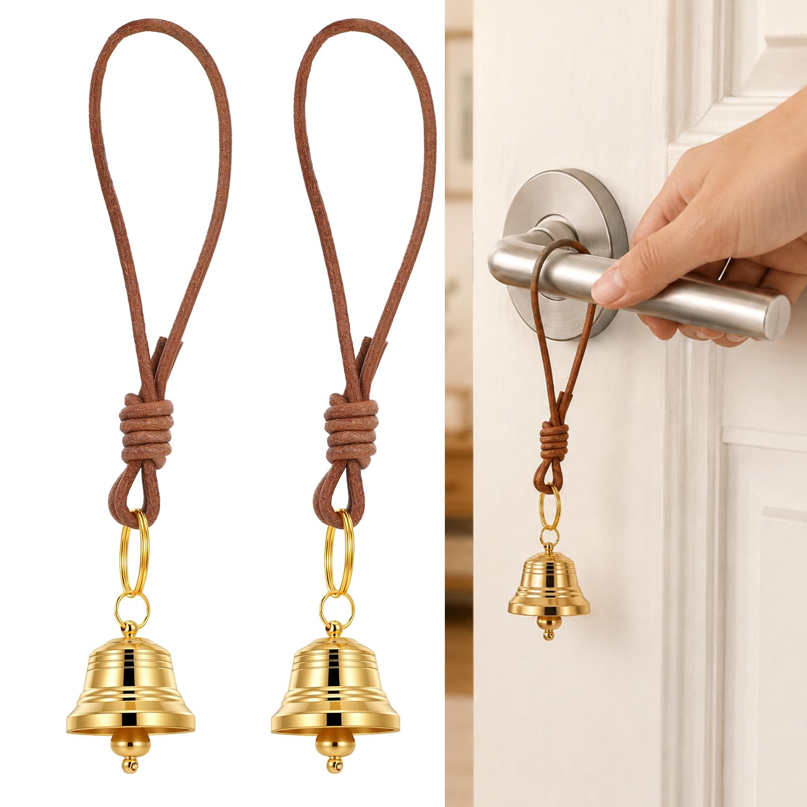 2PCS Hanging Bell for Door Knob Vintage Gold Door Bell Small Entry Doorbell