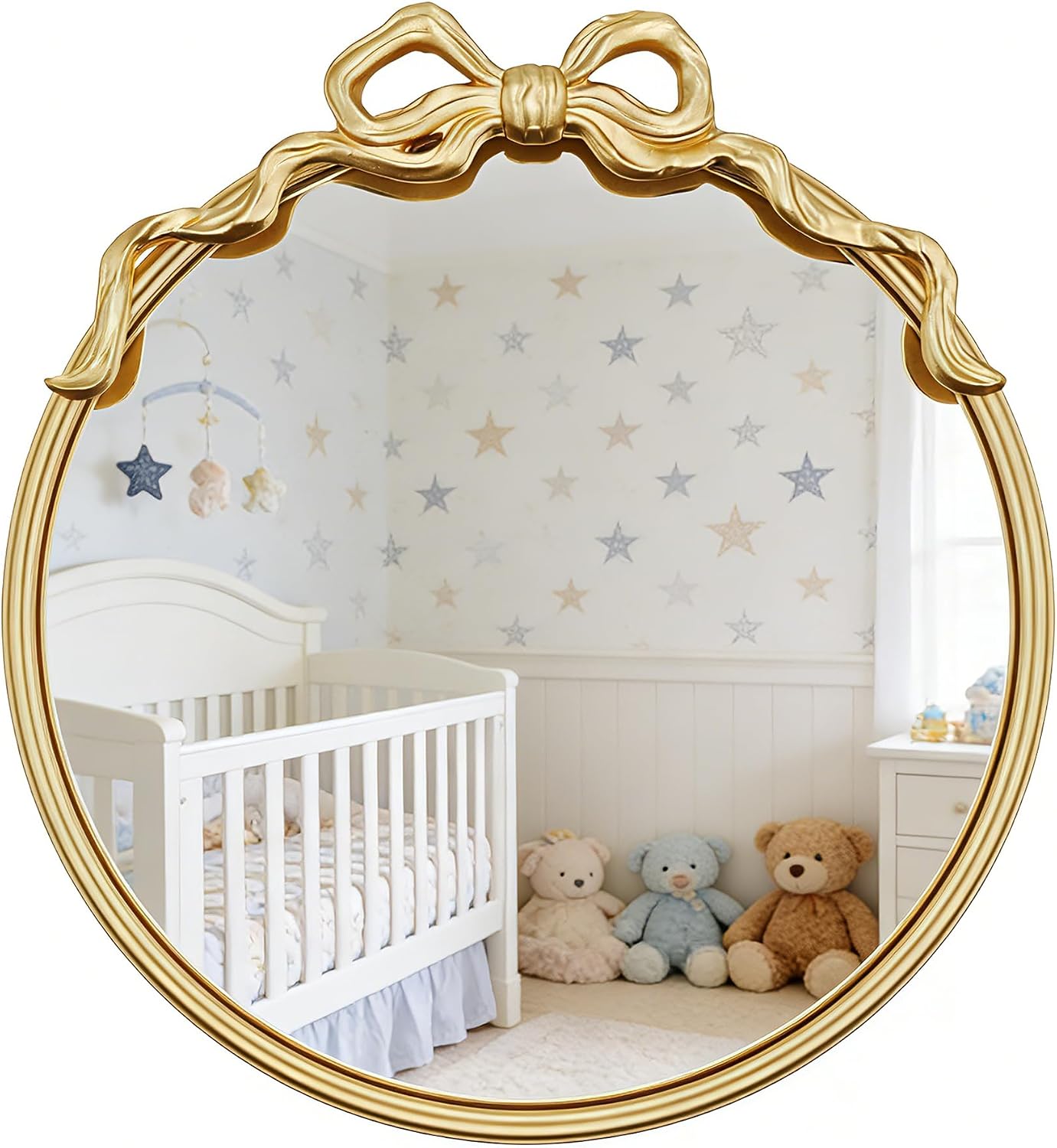Bow Mirror 20 inch,Wall Art Decor Mirror Gold Bow Mirrors for Nursery,Bedroom, Hallway, Living Room