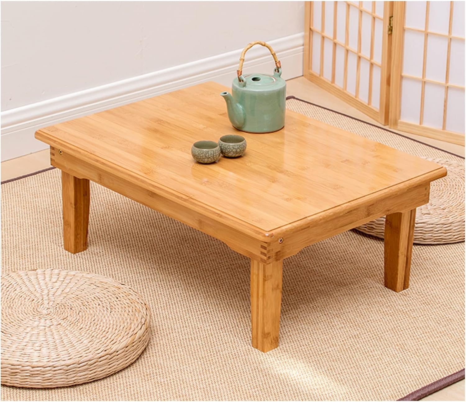 47.2in Folding Low Table with Waterproof Wooden Top, Dinner